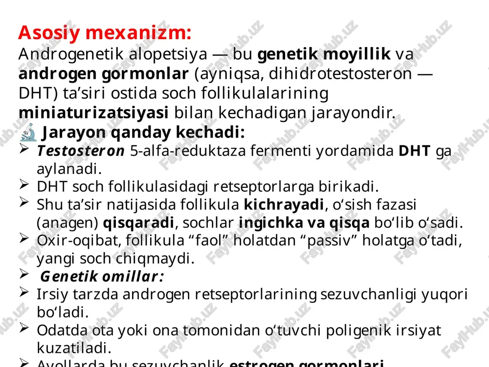 m.f., rahimov a.a. “dermatovenerologiya”. – toshkent: tibbiyot nashriyoti, 2022. – 420 b. nazirova d.sh., xaydarov sh.r. “teri kasalliklari va ularning davolash usullari”. – toshkent tibbiyot akademiyasi, 2021. – 180 b. sattarov a.r. “trixologiya asoslari: soch va bosh terisi kasalliklari”. – samarqand: samdtu nashriyoti, 2020. – 156 b. omonova sh.m. “androgenetik alopetsiya: patogenez, klinik ko‘rinish va davolash yondashuvlari” // o‘zbekiston dermatovenerologiya jurnali. – 2023. – №2. – b. 45–52. azimov b.b., abdurahmonov q.k. “soch to‘kilishining etiologiyasi va davolash usullari” // tibbiyotda yangi kun jurnali. – 2022. – №4. – b. 67–73. image1.jpeg image2.png image3.jpeg image4.jpeg /docprops/thumbnail.jpeg