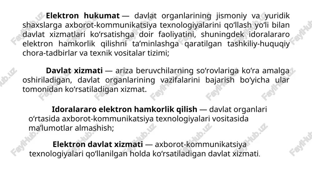 yaratildi. elektron hukumatdan raqamli davlatgacha. elektron hukumatning amaldagi loyihalari o’zbekiston respublikasi normativ hujjatlar loyihalari muhokamasi portali * * elektron hukumat loyihalarini amalga oshirish mexanizmi “elektron hukumat” loyihalarini rivojlantirish markazi “elektron xukumat” tizimini rivojlantirish bo‘yicha strategik yo‘nalish ishlab chiqish tadbirkorlik sub’ektlari va axoliga davlat xizmatlarini ko‘rsatish qismida davlat tashkilotlarini biznes-jarayonlarni takomillashtirish axborot kommunikatsiya texnologiyalarini rivojlantirish va tadbiq etishning tizimli monitoringi axborot xavfsizligi ta’minlash markazi axborot tizimlari xavfsizligi va davlat organlari resurslarini ta’minlash axborot xavfsizligiga xatarlarni taxlili va tavsifi “elektron xukumat” tizimini axborot xavfsizligini takomillashtirish bo‘yicha qarorlarni ishlab chiqish 2013 yil 1 iyulda xizmatlar soni – 40 ga yaqin 2024 yil 27 dekabr xizmatlar soni– 700 yagona interaktiv davlat xizmatlari portali tel.: 238 42 00 www.uzinfocom.uz info@uzinfocom.uz joriy mygov mobil ilovasi tadbirkorlik sub’ektlarini davlat ro’yxatdan o’tkazish ma’suliyati cheklangan jamiyat fermer xo’jaliklar yakka tadbirkor dehqon xo’jaligi oilaviy xo’jalik ro'yxatdan o'tkazish ro'yxatdan o'tkazish ro'yxatdan o'tkazish ro'yxatdan o'tkazish ro'yxatdan o'tkazish joriy xizmatlar: . my.gov.uz regulation.gov.uz …