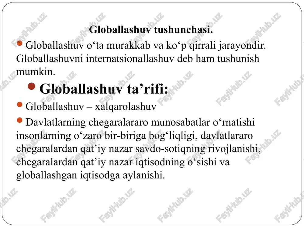 lari ham o‘zaro chambarchas bog‘liq bo‘lib bormoqda. mahalliy aholiga salbiy ta’siri. yirik ko‘pmillatli korporatsiyalar odatda arzon ishchi kuchi yollash imkoniyati bo‘ladi. hududlarda faoliyat olib boradilar. bu esa o‘z navbatida mahalliy aholiga foyda keltirishga qaramasdan mahalliy sanoatning yirik korporatsiyalar soyasida qolib ketishiga olib keladi. buning natijasida ijtimoiy va iqtisodiy tengsizliklar, yuqori darajadagi ishsizlik, past ish haqqi va talablarga javob bermaydigan ish sharoitlari yuzaga keladi. yoshlar va bolalar eng arzon ishchi kuchi hisoblanganliklari uchun ular iqtisodiy ekspluatatsiya qilinadilar. ilgari mahalliy hal etilgan ko‘plab faoliyatlar hozirda katta masofalar va chegaralar aro hal etilmoqda. bank ishi, telekommunikatsiya hamda savdo sotiq sohalari butun dunyo bo‘ylab sotuvchi va mijoz o‘rtasidagi yuzma-yuz muloqatsiz amalga oshirib bo‘ladigan yangi texnologiyalardan foydalanishi natijasida faoliyatlari ijrosi xarajatlarini ham sezilarli kamaytirishmoqda. turli qit’alarda joylashgan mahalliy aholiga xizmat ko‘rsatishga muvaffaq bo‘lishmoqdalar. shu jumladan mahalliy qahvaxonalar, restoranlar va do‘konlar ham yirik savdo majmualari ochilishi sabablaridan yopilishga majbur bo‘lishadilar. bu omillarning barchasi hududsizlashishga sabab bo‘lmoqda. …
