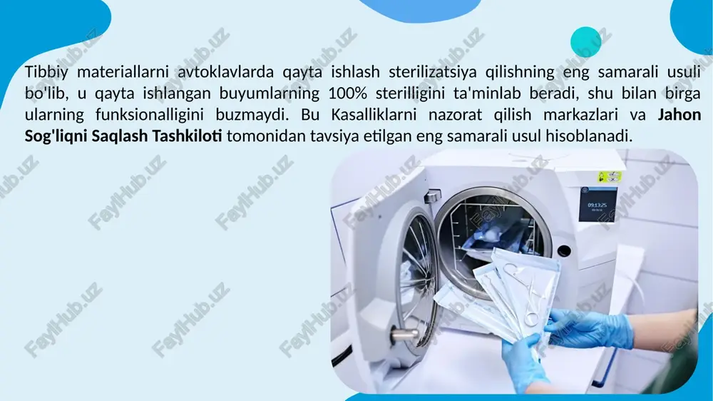 'sir qiladi. tibbiy asboblarni qadoqlash mashinalari ular sterilizatsiya qilinadigan asboblarni tez va germetik tarzda o'rash imkonini beradi. distillyatorlar avtoklavlardan foydalanganda ko'p miqdorda yuqori sifatli distillangan suv talab qilinadi, bu distillyator yordamida tezda olinishi mumkin. eʼtiboringiz uchun rahmat image1.jpeg image3.png image4.svg image5.png image6.svg image7.png image8.svg image9.png image10.svg image11.jpeg image12.jpeg image13.jpeg image14.jpeg image15.jpeg image16.png image17.png image18.jpeg image19.jpeg image20.png image21.png image22.jpeg image23.jpeg image24.png image25.jpeg image26.jpeg image27.jpeg image28.jpeg image2.png .msftofcthm_background1_fill_v2 { fill:#ffffff; } .msftofcthm_background1_fill_v2 { fill:#ffffff; } .msftofcthm_background1_fill_v2 { fill:#ffffff; } .msftofcthm_background1_fill_v2 { fill:#ffffff; } /docprops/thumbnail.jpeg