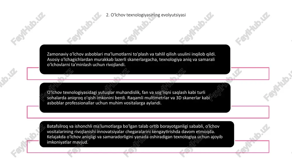 yuqori ishonchlilik va funksionallikni ta'minlab, izchil va ishonchli natijalarni ta'minlaydi. zamonaviy o'lchov vositalarining asosiy xususiyatlari foydalanuvchilarga qulay interfeyslar, simsiz ulanish va real vaqt rejimida ma'lumotlarni kuzatish imkoniyatlarini o'z ichiga oladi. ushbu asboblar o'lchash jarayonini soddalashtirish, vaqtni tejash va samaradorlikni oshirish uchun mo'ljallangan. bundan tashqari, zamonaviy o'lchash asboblari ko'pincha moslashtirilgan sozlamalar va ilg'or ma'lumotlarni tahlil qilish vositalari bilan birga keladi, bu esa foydalanuvchilarga o'z o'lchovlarini moslashtirish va ma'lumotlarni yanada samarali tahlil qilish imkonini beradi. bu xususiyatlar zamonaviy o'lchov asboblarini ilmiy tadqiqotlar va sanoat ilovalari uchun ajralmas vositaga aylantiradi. 9. o‘lchov asboblarini loyihalashdagi innovatsiyalar zamonaviy o'lchov asboblari dunyosida dizayndagi muhim yangiliklar bo'lib, ular ma'lumotlarni o'lchash va tahlil qilish usullarini inqilob qildi. ushbu innovatsiyalar olimlar va tadqiqotchilarning doimiy o'zgarib borayotgan ehtiyojlarini qondiradigan yanada aniq, samarali va foydalanuvchilarga qulay asboblarni yaratishga olib keldi. eng ilg'or sensorlardan tortib ma'lumotlarni qayta ishlashning ilg'or imkoniyatlarigacha, bu innovatsiyalar o'lchash asboblari erisha oladigan chegaralarni kengaytirishda davom etmoqda. 10. o'lchov …