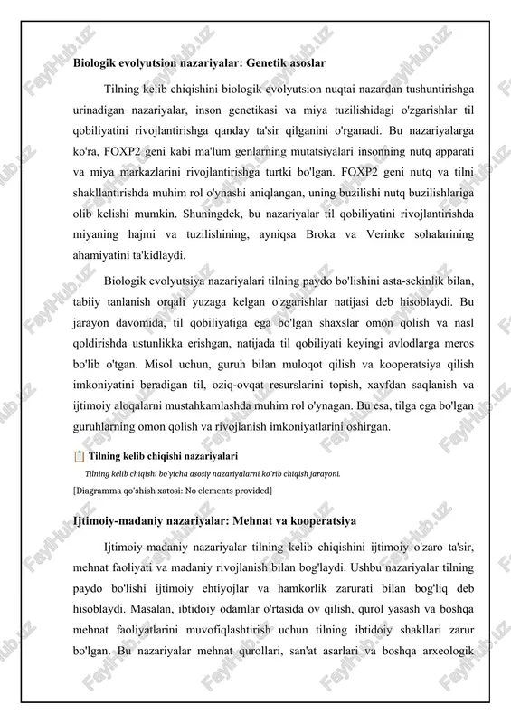 mas. ijtimoiy kelishuv nazariyasi (jan-jak russo) til ijtimoiy guruh a'zolari o'rtasidagi kelishuv asosida paydo bo'lgan. o'zaro tushunish va hamjihatlikka erishish uchun. turli tillardagi so'zlar va tushunchalar bo'yicha kelishuv mavjudligi, ijtimoiy normalarning tilga ta'siri. kelishuvga qanday erishilganligi va dastlabki til qanday paydo bo'lganligi to'liq tushuntirilmagan. qanday qilib barcha odamlar bir xil tarzda kelishuvga erishgan. mimik va jest nazariyalari: imo-ishoralar tili mimik va jest nazariyalari tilning kelib chiqishini imo-ishoralar va mimika bilan bog'laydi. ushbu nazariyalarga ko'ra, ibtidoiy odamlar dastlab fikrlarini imo-ishoralar va mimika orqali ifodalashgan, keyinchalik esa bu imo-ishoralar asta-sekin tovushlar bilan to'ldirilgan va murakkablashgan. imo-ishoralar tili va og'zaki til o'rtasida bog'liqlik mavjudligini tasdiqlovchi dalillar mavjud. masalan, ba'zi tadqiqotlar miyaning nutq uchun mas'ul bo'lgan sohalari imo-ishoralar tilini tushunish va ishlatishda ham faol ekanligini ko'rsatadi. michael corballis kabi olimlar tilning kelib chiqishi to'liq og'zaki bo'lmasdan, avval imo-ishoralar shaklida bo'lgan degan gipotezani ilgari suradi. corballis, insonning qo'llari va mimikasi murakkab ma'lumotlarni uzatishga qodir bo'lganligi …