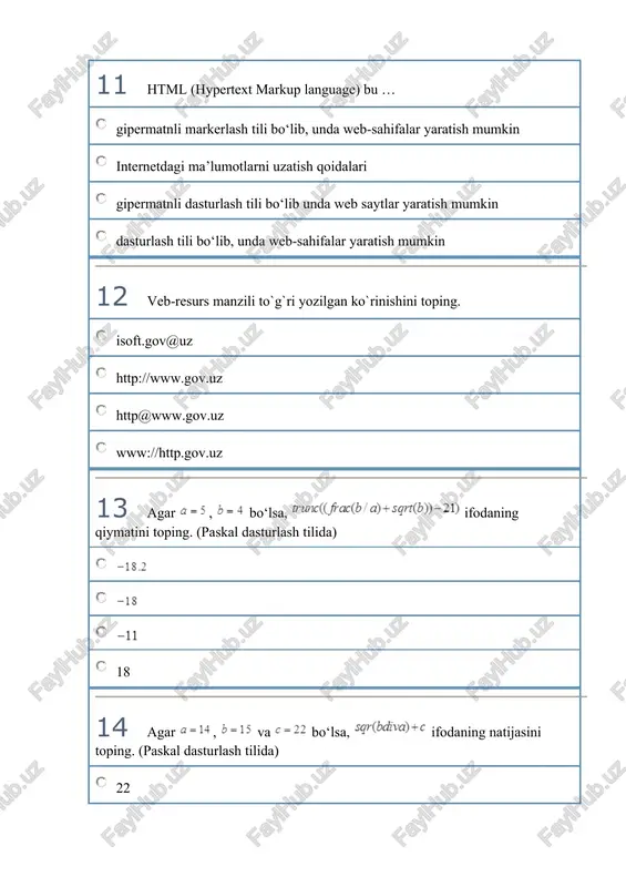 informatika attestatsiya imtihonlarida tushgan savollar to'plami - Page 4