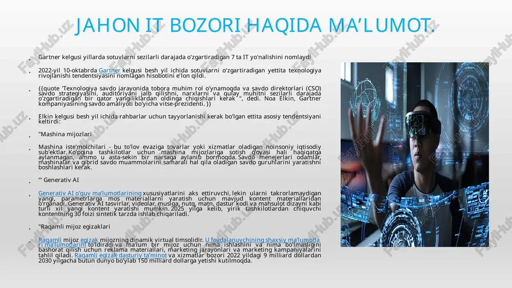 qa o'zaro ta'sir ma'lumotlarini boshqarish imkonini beradi. vstavte izobrajenie jivotnogo ili rasteniya v vashey strane. 5 jahon it bozorining rivojlanish muammolari. asosiy modellar transformatorga asoslangan modellar, masalan, chuqur neyron tarmoq arxitekturasining bir turini o'zida mujassam etgan lingvistik modellar bo'lib, ular ketma-ketligiga e'tibor qaratib, ma'noga yaqin so'zlar kontekstida matnning raqamli takrorlanishini hisoblaydi. ai generativ dizayn yoki ai kengaytirilgan dizayn - bu raqamli mahsulotlar uchun foydalanuvchi marshrutlari, ekran dizayni, kontent va taqdimot qatlami kodini avtomatik ravishda yaratish va rivojlantirish uchun ai, mashinani o'rganish (ml) va tabiiy tilni qayta ishlash (nlp) texnologiyalaridan foydalanish. mashina oʻrganish kodlarini yaratish vositalari professional ishlab chiquvchilarning integratsiyalashgan rivojlanish muhitlariga (ide) ulanadigan ml bulut modellarini oʻz ichiga oladi va tabiiy til tavsiflari yoki qisman kod boʻlaklari asosida kod taklif qiluvchi kengaytmalardir. bulutli ma'lumotlar ekotizimlari tadqiqotni qayta ishlashdan onlayn ma'lumotlarni saqlashgacha bo'lgan keng ko'lamli ish yuklarini qo'llab-quvvatlaydigan yaxlit ma'lumotlarni boshqarish infratuzilmasini ta'minlaydi. bulutga asoslangan maʼlumotlar ekotizimlari joylashtirish, optimallashtirish va saqlash …