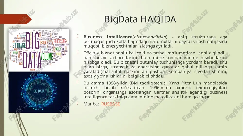 ni anglatadi. - xatolarga bardoshlik - uskunaning ba'zi elementlari ishdan chiqsa ham, butun tizim ishlashi kerak. - ma'lumotlarning joylashuvi. katta taqsimlangan tizimlarda ma'lumotlar odatda juda ko'p sonli mashinalarda tarqatiladi. ammo, iloji boricha va resurslarni tejash maqsadida ma'lumotlar ko'pincha o'sha serverda saqlanadi. uchala tamoyilning barqaror ishlashi va shunga mos ravishda katta ma'lumotlarni saqlash va qayta ishlashning yuqori samaradorligi uchun, masalan, blockchain kabi yangi katta texnologiyalar kerak. big dataning bugungi kundagi ahamiyati. google va yandex qidiruv tizimlarida saqlanadigan ma'lumotlar it gigantlariga doimiy ravishda o'z xizmatlarini takomillashtirish, foydalanuvchilarga qulay va yangi interfaol dasturlarni yaratishga imkon beradi. buning uchun qidiruv tizimlari internetda foydalanuvchi faoliyati to'g'risidagi ma'lumotlar, ip manzillari, joylashuv ma'lumotlari, qiziqishlar va onlayn xaridlar, shaxsiy ma'lumotlar, pochta xabarlari va hokazolarni to'playdi. bularning barchasi internetda foydalanuvchi harakatlariga qarab kontekstual reklama namoyish qilish imkonini beradi. bunday holda, odatda foydalanuvchilarning roziligi so'ralmaydi va o'zingiz haqingizda qanday ma'lumotlarni taqdim etishni tanlash imkoniyati berilmaydi. ya'ni, sukut bo'yicha, big data …
