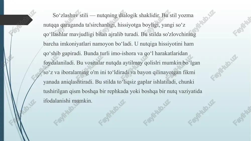 bu davrda o ‘zbek tilida gazetalar chop etila boshladi. nashriyot va vaqtli matbuot ishlari yanada rivojlanib ketdi. 0 ‘zbek yozuvchilari badiiy publitsistika janrida ijod qildilar. vaqtli m atbuot va nashriyotda zamonaviy ijtimoiy-siyosiv masalalarga bag'ishlangan ko‘plab materiallar bosila boshladi. radio va telcvidcnie orqali siyosat va ijtimoiy hayot m asalalariga doir m a'ru za va suhbatlar muntazam eshittirildi va ko‘rsatildi. bularning hammasi publitsistik stilning taraqqiyotiga ijobiy ta'sir ko'rsatdi. publitsistik stilning yozma va og‘zaki ko‘rinishlari mavjud. hayotning muhim ijtimoiy-sivosiy masalalariga bag‘islilangan bosh maqolalar, fcleton va pamfletlar, murojaatnomalar, chaqiriqlar, deklaratsiyalar publitsistikaning yozma turiga kiradi. og‘zaki publitsistika — notiqlikdir. bunga kundalik voqealar axboroti, radio va televidenieda chiqayotgan sharhlovchilar va boshlovchilaming nutqlarini misol qilib kcltirish mumkin. tilning vazifadosh stillari ijlimoiy hayotning u yoki bu sohasini aks eltiradi, shu sohada mehnat qilayotgan inson faoliyatining muayyan doirasiga mansubligi bilan farq qiladi. badiiy stil esa hayotning hamma tomonlarini qarnrab olislii bilan, barcha nutq stillarining unda qo‘llanishi bilan farqlanadi. badiiy …