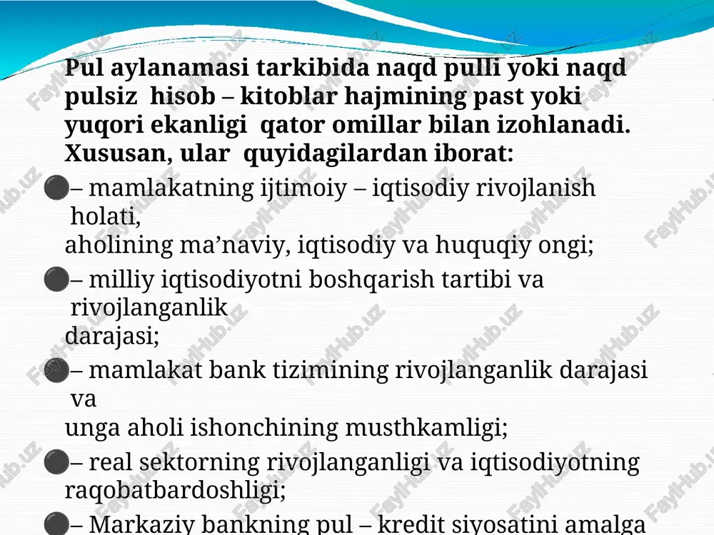 lovni amalga oshirish hamda banklarning bo’limlaridan, bankomatlardan naqd pul olish imkoniyatini beradigan shaxsiylashtirilgan to’lov instrumentidir. plastik kartochka naqd pulsiz hisob-kitoblarning instrumenti va kredit olish vositasidir. dastlabki zamonaviy ko’rinishdagi kartochkalar 1950- yillarning boshida aqshda paydo bo’lgan. oxir-oqibatda kartochkali hisob-kitoblar tizimi dunyoning ko’pgina mamlakatlariga tarqaldi, hisob-kitoblarning o’zi esa xalqaro xarakterga ega bo’ldi. plastik kartochkaning afzallik tomonlari: o’zbekiston iqtisodiyoti uchun muomaladagi naqd pul massasining kamayishi; naqd pulni muomalaga chiqarish va unga xizmat ko’rsatish bilan bog’liq umumdavlat xarajatlarini qisqartirish; ijtimoiy fondlarning mablag’larini naqd pul aylanmasidan naqd pulsiz aylanma sohasiga o’tkazish va ular orqali amalga oshirilgan bank operatsiyalaridan qo’shimcha daromad olish hisobiga davlat ijtimoiy dasturlarini moliyalashtirishning qo’shimcha manbalarini yaratish. mijozlar uchun hisob-kitoblarning tezkorligi; mablag’lar qoldig’iga hisoblanadigan foiz ko’rinishidagi qo’shimcha daromad; pul mablag’larini yo’qotib qo’yish bilan bog’liq risklarning minimallashishi; bank plastik kartochkalarida saqlanayotgan axborotning maxfiyligi. hisob-kitoblar tizimining ishtirokchilari to’lov tizimi ishtirokchilari plastik kartochkalar emitentlari savdo va xizmat ko’rsatish joylari savdo va xizmat ko’rsatish joylariga xizmat ko’rsatuvchi …