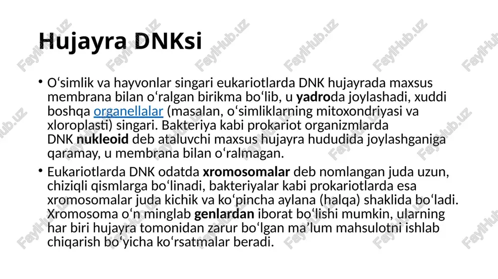 rnk zanjiriga qoʻshilgan nukleotid ikkita fosfat guruhini yoʻqotadi. shu sababli dnk yoki rnk zanjiridagi har bir nukleotid faqat bitta fosfat guruhiga ega. polinukleotid zanjirlar nukleotidlar ketma-ketligi yoʻnalganlikka ega boʻlgan polinukleotid zanjir tuzilishiga ega, yaʼni zanjir bir-biridan farq qiluvchi ikkita turlicha oxir (uch)larga ega. 5ʼ oxiri yoki zanjirning boshlanishida birinchi nukleotidning 5ʼ fosfat guruhi joylashadi. 3ʼ oxiri deb nomlangan boshqa tomonida esa oxirgi nukleotidning 3ʼ gidroksil guruhi joylashgan. dnk ketma-ketligi odatda 5ʼ dan 3ʼ ga tomon joylashadi. yaʼni 5ʼ uchida joylashgan nukleotidlar birinchi keladi, 3ʼ oxirida joylashgan nukleotidlar esa zanjir oxirida keladi. yangi nukleotidlar dnk yoki rnk zanjiriga qoʻshilganda, zanjir 3ʼ oxiridan oʻsib boradi. bunda zanjirga yangi qoʻshilayotgan nukleotidning 5ʼ fosfat guruhi zanjir oxirida joylashgan 3ʼ gidroksil guruhi bilan fosfodiefir bogʻini hosil qiladi. dnkning xususiyatlari yuqoridagi rasmning chap qismida keltirilgani kabi, dezoksiribonuklein kislota yoki dnk zanjirlari qoʻsh spiral shaklida boʻlib, bunda ikkita zanjir bir-biriga mos (komplementar) holatda mustahkam birikkan boʻladi. uglevod …