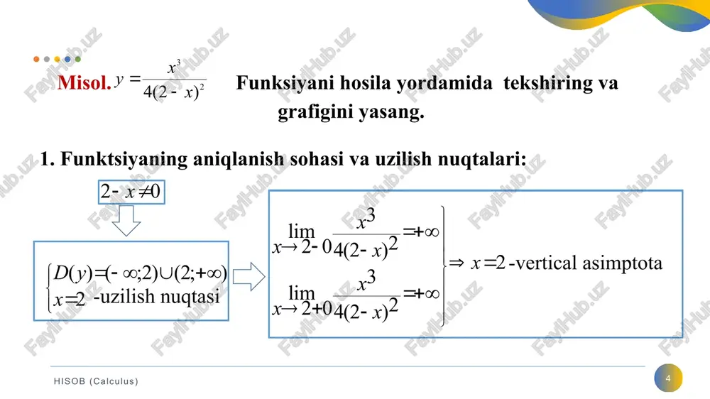 funksiyani hosila yordamida to’la tekshirish va grafigini yasash - Page 4