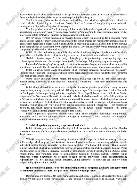 lab chiqarishda bevosita ishtirok etishi kerak. binobarin, "xodim" sifatida uning maqomi, ammo, boshqa ishlab chiqarish omillar (masalan, aktsiyalar, ko‘chmas mulk, va hokazo sotib olish uchun) egalik qilish, uni oldini olish emas, balki ob’ektiv hisoblanadi. muayyan iqtisodiy sharoitlarda har bir omilning rentabelligi iqtisodiy nazariyaning asosiy muammolaridan biridir. darhaqiqat, u keyingi barcha ma’ruzalarga bag‘ishlangan, chunki iqtisodiy fan ishlab chiqarish omillarining rentabelligi ilmidir. biroq, hozirgi vaqtda biz rentabellikka emas, balki ishlab chiqarish jarayoniga "mehnat", "er" va "kapital"o‘rtasidagi o‘zaro munosabatlar tizimi sifatida qiziqish bildirmoqdamiz. 2. ishlab chiqarishning mohiyati ishlab chiqarish-bu o‘z ehtiyojlarini qondiradigan inson faoliyati. axir, tabiat insonga kerakli foyda bermaydi. ular ishlab chiqarilishi kerak. shuning uchun ishlab chiqarish ob’ektiv ehtiyojga ega. insonning ehtiyojlari odatda "moddiy" va "ma’naviy"bo‘linadi. albatta, bu juda qo‘pol bo‘linishdir, lekin u inson hayotining "tabiiy" va "ijtimoiy" tamoyillarini to‘g‘ri aks ettiradi. ma’naviy ehtiyojlarni qondirish moddiy narsalarga qaraganda kamroq qiziqarli deb o‘ylashning hojati yo‘q — ular zamonaviy jamiyatning barcha sanoat qudrati bilan …