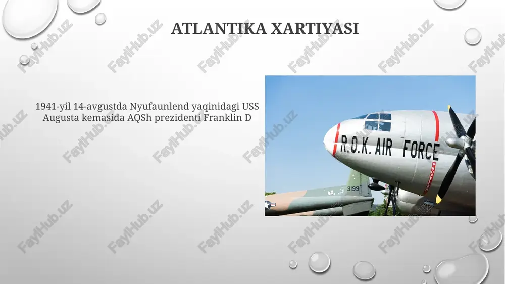 hi kuzatildi. millatlar ligasi agressiyani oldini ololmaganligi uning yetarli emasligini ko'rsatdi. aqsh kabi davlatlarning betaraflik deklaratsiyalari oxir-oqibat o'q kuchlarining kengayishi (perl-harbor) tufayli bekor qilindi ikkinchi jahon urushi ittifoqchilarning 1945 yildagi g'alabasi bilan yakunlandi, natijada germaniya, italiya va yaponiya shartsiz taslim bo'lishdi. nurnberg sud jarayonlari o'q kuchlarining rahbarlarini urush jinoyatlari uchun sud qildi xalqaro tashkilotlarning roli (yoki rolsizligi) ikkinchi jahon urushi davridagi ittifoqdosh davlatlarning hamkorligi: 1945 yilda yalta (fevral 1945) va san-frantsisko (aprel-iyun 1945) kabi konferensiyalar davrida ikkinchi jahon urushi paytida tashkil etilgan birlashgan millatlar tashkiloti kelgusidagi mojarolarni oldini olishga qaratilgan edi millatlar ligasi muvaffaqiyatsizligi: aksizlarning tajovuzkorliklariga (masalan, 1931 yil manchuriya, 1935 yil efiopiya) samarasiz munosabati, harbiy kuch va a'zo davlatlarning birlashgan sa'y-harakatlari yetishmasligi (masalan, buyuk britaniya va fransiyaning yumshoq siyosati) ikkinchi jahon urushining boshlanishiga sabab bo'ldi e'tiboringiz uchun rahmat @taqdimot_robot image3.png image4.jpg image5.jpg image6.jpg image7.jpg image8.jpg image9.jpg image10.jpg image11.jpg image12.jpg image13.jpg image14.jpg image15.jpg image16.jpg image17.jpg image1.png