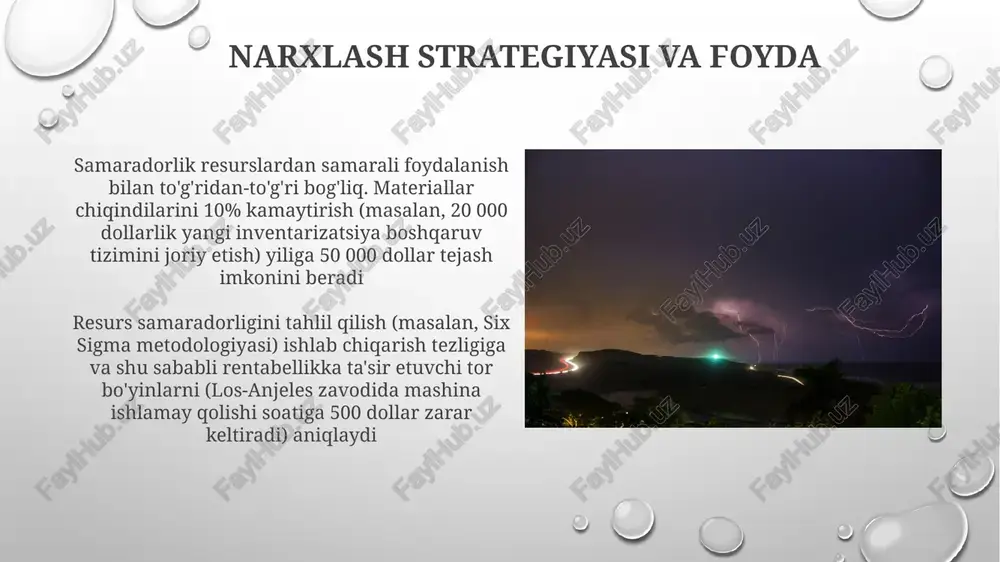 dilarini 15% ga kamaytirib, yiliga 500 000 dollarga xomashyo narxini lean ishlab chiqarish tamoyillari va takomillashtirilgan inventarizatsiya boshqaruvi (jit) orqali pasaytiradi ma'lumotlar markazidagi (amazon web services) resurs taqsimotini tahlil qilish (oylik energiya sarfi: 300 000 kvt/soat) virtualizatsiya va serverlarni birlashtirish orqali 20% tejash imkoniyatini aniqladi, bu yiliga 75 000 dollar tejashga olib keladi e'tiboringiz uchun rahmat @taqdimot_robot image3.png image4.jpg image5.jpg image6.jpg image7.jpg image8.jpg image9.jpg image10.jpg image11.jpg image12.jpg image13.jpg image14.jpg image15.jpg image16.jpg image17.jpg image18.jpg image1.png