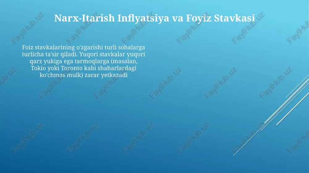 iste'molchilarning sotib olish qobiliyatining pasayishi turmush darajasini yomonlashtiradi. korxonalar noaniqlikka duch keladi, bu investitsiya qarorlariga ta'sir qiladi. soliq tushumlarining pasayishi va ijtimoiy ta'minot xarajatlarining (ishsizlik nafaqalari) oshishi davlat qarzi o'sishini keltirib chiqaradi davlat qarzi ta'siri yuqori foiz stavkalari davlat qarzi xizmatini sezilarli darajada oshiradi (masalan, yaponiyaning davlat qarzi ~10 trillion dollar, global stavkalarning oshishi bilan foiz to'lovlari ham ortadi). bu ijtimoiy dasturlar (sog'liqni saqlash, ta'lim)ga davlat xarajatlarini kamaytiradi yuqori davlat qarzi (masalan, gretsiyada 2010-yilda yaimning 90% dan oshishi) qo'shimcha qarz olishni talab qiladi, foiz stavkalarini oshiradi (masalan, argentinada 2023-yilda 10%) va xususiy investitsiyalarni siqib chiqarishi mumkin talab tortgan inflyatsiya va foiz stavkalari yuqori inflyatsiya (cpi 2% maqsaddan oshganda, masalan, yevrohudud 2022), markaziy banklarga (masalan, angliya banki) pul-kredit siyosatini qattiqlashtirish zarurligini ko'rsatadi. yuqori foiz stavkalari (asosiy stavkaning oshishi) qarz olishni qimmatlashtiradi, iqtisodiyotni sovutadi va inflyatsiyani kamaytiradi talab tortish inflyatsiyasi, toʻliq bandlikda agregat taklifdan oshib ketganda (masalan, aqsh 1960-yillar), narxlarni oshiradi. yuqori …