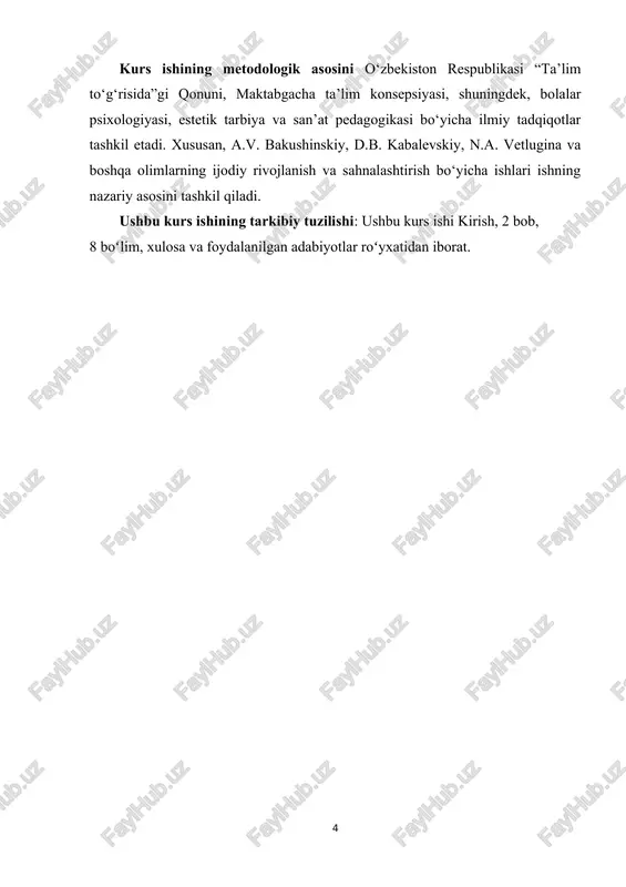 erishish uchun qo‘g‘irchoq teatrining quyidagi vazifalari belgilangan: 1. ijodiy fikrlashni rag‘batlantirish:qo‘g‘irchoqlar orqali bolalar turli vaziyatlarni ijodiy tarzda hal qiladi, obrazlarni yaratadi va dialoglar tayyorlaydi. bu ularning fantaziyasi va ijodiy tafakkurini kengaytiradi. 2. obrazli tafakkur va emotsional rivojlanish:qo‘g‘irchoq teatrida bolalar qahramonning xarakterini, kayfiyatini va voqea rivojini tushunadi. shu orqali ular emotsional sezgirlikni rivojlantiradi va o‘z his-tuyg‘ularini ifodalashni o‘rganadi. 3. ijtimoiy va kommunikativ ko‘nikmalarni rivojlantirish:bolalar qo‘g‘irchoq teatrida bir-biri bilan muloqot qiladi, hamkorlik qiladi va guruhda ijodiy mahsulot yaratadi. bu jarayon ularning ijtimoiy ko‘nikmalarini mustahkamlashga yordam beradi. 4. estetik didni shakllantirish:qo‘g‘irchoq teatridagi sahna ko‘rinishlari, liboslar, rekvizitlar, milliy qo‘shiqlar va dramatik harakatlar bolalarda go‘zallikni his qilish, san’at asaridan zavq olish va estetik didni rivojlantirish imkonini beradi. 5. ota-onalar va jamoaning ishtirokini rag‘batlantirish:qo‘g‘irchoq teatridagi mashg‘ulotlar ota-onalar bilan birgalikda tashkil etilganda, bolalar sahnada o‘z ijodini namoyish etishga ilhomlanadi va mustaqil ifoda ko‘nikmalarini shakllantiradi. shu bilan birga, ota-onalar bolalarning ijodiy rivojlanishini qo‘llab-quvvatlaydi. -qo‘g‘irchoq teatrining vazifalari quyidagilarni o‘z …