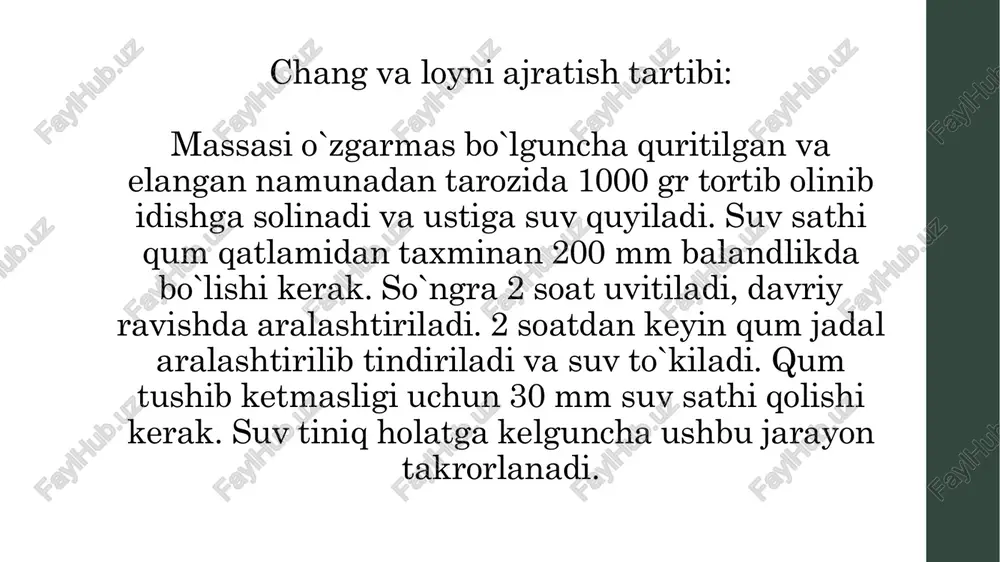 mayda to’ldiruvchilar tarkibidagi chang va loy miqdorini, suv shimuvchanligini aniqlash - Page 4