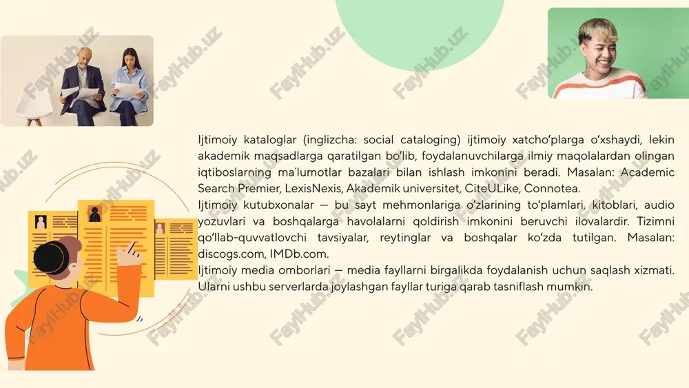 qalar. ijtimoiy tarmoqlar orqali mijozlarni jalb qilishning yana bir usuli kompaniyalar uchun ijtimoiy tarmoqlarda hamjamiyatlar yaratishdir. bunday hamjamiyatlar kompaniyaning mahsulot yoki xizmatlariga qiziqishi yuqori boʻlgan foydalanuvchilarga yangi maʼlumotlarni yetkazish imkonini beradi. ijtimoiy tarmoqlarning zararli tomoni ko‘pchilik ijtimoiy tarmoqlarda joylashtirgan maʼlumotlarini har kim topishi va har doim ham yaxshi niyat bilan ishlatmasligi mumkinligini anglamaydi. ijtimoiy tarmoqlardagi shaxs haqidagi maʼlumotlarni ularning ish beruvchilari, qarindoshlari, qarz yigʻuvchilar, jinoyatchilar va boshqa manfaatdor shaxslar topishlari mumkin. sud ijrochilari baʼzan ijtimoiy tarmoqlardan qarzdorlarni topish yoki ularning mulki haqida maʼlumot olish uchun foydalanadilar [10]. baʼzi ish beruvchilar ijtimoiy tarmoqlardan foydalanishni ta’qiqlaydi — nafaqat iqtisod nuqtai nazaridan, balki maʼlumotlarning tarqalishini oldini olish uchun ham[11][12].. shuningdek, ijtimoiy tarmoqlar foydalanuvchilari haqorat, tanqid, nomaqbul sharhlar va asossiz mish-mishlarga duch kelishi mumkin. ijtimoiy tarmoqlarda muloqot qilishga qaramlik tufayli psixosomatik kasalliklar paydo boʻlishi holatlari kuzatilgan — belgradda foydalanuvchi snejana pavlovich (snezhana pavlović) “facebook” ijtimoiy tarmogʻidagi qaydi uning onlayn-doʻstlari orasida qiziqish uygʻotmaganidan keyin psixiatriya …