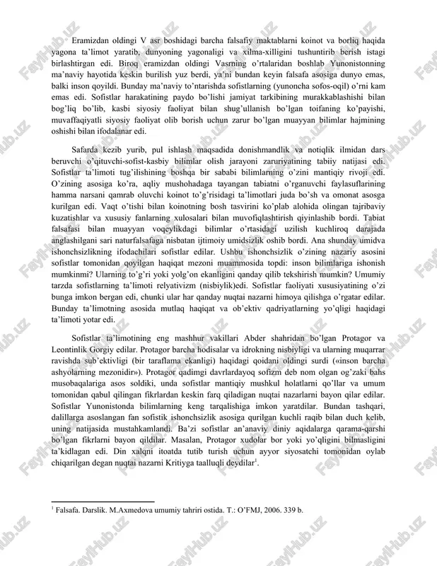 qtda insonning xudo bilan shaxsiy aloqasi to’g’risidagi mashhur g’oya tarqaldi. uni biz masalan, an’anaviy qarashlarga salbiy munosabatda bo’lgan yevripid ijodida uchratamiz. yangi diniy e’tiqodlarning, masalan, tabobat xudosi asklepiyaning ahamiyati oshib bordi. vazifalarining o’zgarganligi munosabati bilan ba’zi eski diniy aqidalar yangitdan tug’ildi. an’anaviy diniy aqidalarning tushkunligi frakiyalik va osiyolik chet el aqidalarini elladaga keng ravishda kirib kelishiga sabab bo’ldi. shuningdek, diniy tasavvufning yoyilishi ham o’ziga xos xususiyat edi. bu davr moddiy unchiligining eng yorqin vakillari anaksagor va empedokl edilar. anaskagor fikricha, dunyo dastavval harakatsiz qotishmadan iborat bo’lib, eng kichik zarrachalardan («urug’lar») tashkil topgan ediki, unga aql (nus) harakat bag’ishlagan. anaksagorning aql haqidagi ta’limoti faoliyatsiz moddaga harakat manbasini keskin qaramaqarshi qoyganligini bildirar edi. bu narsa falsafiy fikrning kelgusi rivojiga (yangi zamon falsafasining «birinchi turtki» g’oyasi) sezilarli ta’sir ko’rsatdi. empedokl barcha narsalar asosida birlamchi to’rt unsur («barcha ashyolarning o’zagi»): olov, havo, tuproq va suvni ko’rdi. empedokl aqidasicha, barcha ashyolar miqdor va sifat jihatdan …