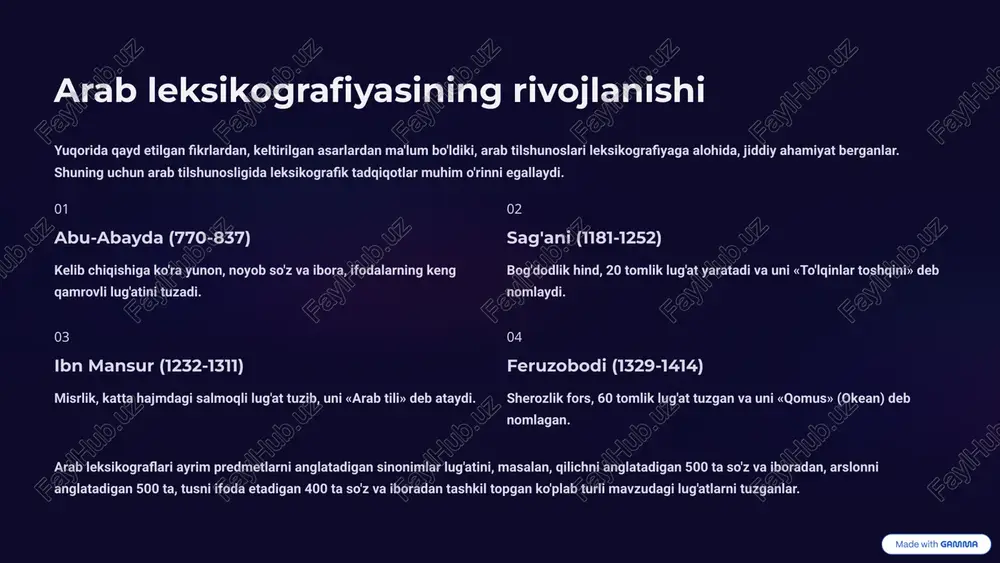 i. sinxron-qiyosiy metod tilni kishilar o'rtasidagi aloqa vositasi sifatida, jamiyat hayotini aks ettiruvchi ko'zgu sifatida tushungan mahmud koshg'ariy o'zining mashhur «devon»ida aynan bir davrga oid bo'lgan turlicha turkiy tillar hodisalarini, faktlarini sinxron-qiyosiy metod asosida solishtiradi. turkiy tillar tasnifi «devonu lug'atit turk» asarida turkiy tilshunoslik tarixida birinchi marotaba turkiy til va dialektlarning tasnifi ham beriladi. xullas, mahmud koshg'ariy o'zining «devon»i bilan sinxron-qiyosiy tilshunoslikka asos soldi. lug'at tarkibi «devon»ning asosiy lug'at qismida esa 9 mingga yaqin turkiy so'z arab tiliga tarjima qilinib, izohlanadi, ularning fonetik, leksik va grammatik xususiyatlari haqida muhim fikrlar bayon qilinadi. 8 alisher navoiy va "muhokamat ul-lug'atayn" o'rta osiyoning xv asrning ikkinchi yarmidagi buyuk mutafakkiri, allomasi, she'riyat sultoni, o'zbek adabiy tilining homiysi va targ'ibotchisi alisher navoiy (1441-1501) hazratlari tilshunoslik tarixida ham yorqin iz qoldirgan ulkan siymolardan biridir. alisher navoiyning lisoniy qarashlari, asosan, «muhokamat ul-lug'atayn» (1499) asarida o'z ifodasini topgan. ikki til-o'zbek va fors tillarining qiyosiy (solishtirma) tahliliga bag'ishlangan ushbu …