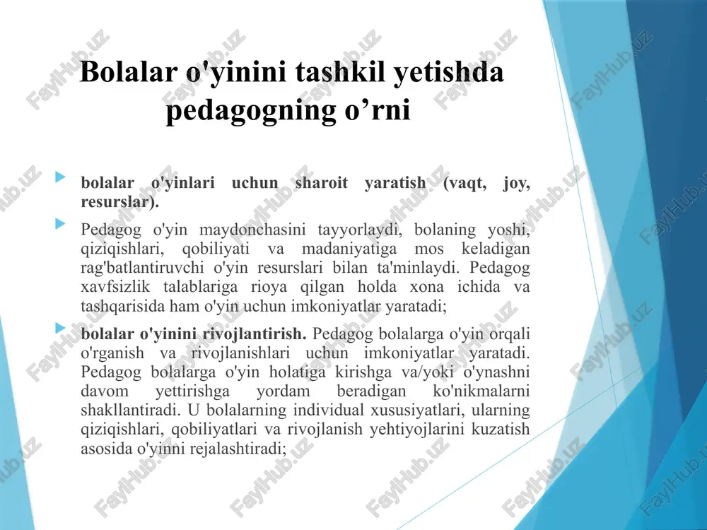 a yovvoyi hayvonlarning odamlar uchun foydasi haqidagi bilimlarini boyitish. jihozlar: uy va yovvoyi hayvonlartasvirlangan rasmli kartochkalar, uy va o`rmon tasvirlangan suratlar. o‘yinning borishi: bunda bolaga uy va yovvoyi hayvonlar o`ziga tegishli yashash joyiga qarab qo`yishni o‘rgatiladi, ularni nomi, yashash joyiga qarab farqlabaytib berishlari kerak bo`ladi. o‘yin shu tarzda davom etadi. kichik guruhda ishlash uchun topshiriqlar. topshiriqni bajarish 1-guruhga topshiriq: “nutq va til” kichik sohasining kutilayotgan natijalari asosida ta'limiy o‘yinlar kartotekasini tayyorlash 2-guruhga topshiriq: “o‘qish malakasi” sohasining kutilayotgan natijalari asosida ta'limiy o‘yinlar kartotekasini tayyorlash 3-guruhga topshiriq: “qo‘l barmoqlari mayda motorikasi” sohasining kutilayotgan natijalari asosida ta'limiy o‘yinlar kartotekasini tayyorlash natijasida yesa bolada nutq va fikrlash rivojlanadi. “uy va yovvoyi hayvonlar” o‘yini rivojlantiruvchi maqsad: “uy va yovvoyi hayvonlar” didaktik o‘yini orqali bolalarda uy va yovvoyi hayvonlar hayoti to‘g‘risidagi tasavvurlarini kengayadi, hayvonlarning solishtirib, ularning o‘ziga xos belgilarini, farqini, qaerda yashashi, nima bilan oziqlanishi xaqida so‘zlab berishga o‘rgatiladi uy va yovvoyi hayvonlarga nisbatan qiziqish va …