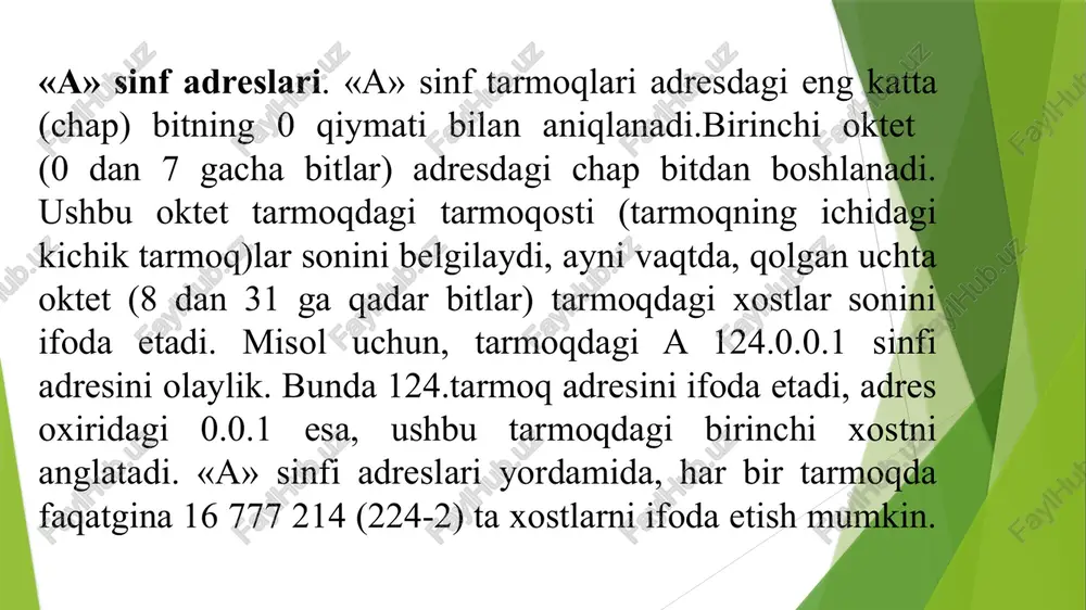 ha, ipv6 sarlavhani tekshirish summasini olib tashlaydi. 6. ipv4-da asosiy sarlavha sarlavha uzunligi uchun maydonni o'z ichiga olmaydi va 16-bitli foydali yuk maydoni uni ipv6 sarlavhasida o'zgartiradi. 7. ipv4-dagi parametr maydonlari ipv6-da kengaytma sarlavhasi sifatida ishlatiladi. 8. ipv4-da yashash vaqti maydoni ipv6-da hop chegarasi deb ataladi. 9. ipv4-da joylashgan sarlavha uzunligi maydoni ipv6-da o'chiriladi, chunki sarlavha uzunligi ushbu versiyada o'rnatiladi. 10.ipv4 paketlarni kerakli kompyuterlarga uzatish uchun radioeshittirishdan foydalanadi, ipv6 esa multicasting va anycasting-dan foydalanadi. 11.ipv6 autentifikatsiya va shifrlashni ta'minlaydi, ammo ipv4 uni ta'minlamaydi. mobil aloqa dunyosida ko’p narsa hisoblidir: 1g (ingl. «first generation»- birinchi avlod) – bu analog aloqa tizimlari (nmt, amps standartlari); ikkinchi avlod - 2g, kanallar kommutatsiyalanishi asosida ishlaydigan raqamli aloqa tizimlari (gsm, damps va sdmaone standartlari); uchinchi avlod - 3g, kanallar kommutatsiyalanishi bilan birga paketlar kommutatsiyalanishini ham ko’zda tutadi (umts va cdma-2000 standartlari); va, nihoyat, to’rtinchi avlod - 4g tarmoqlari to’liq paketli ip- kommutatsiya asosida quriladi (lte …