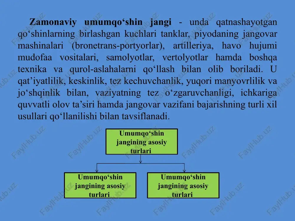 r imkoniyatlari. motoo‘qchi seksiyasi motoo‘qchi guruhi tarkibiga kirib, u seksiya komandiri - serjant, granatomyotchi, uning yordamchisi, pulemyotchi, o‘qchi, mexanik-haydovchi, mo‘ljalga oluvchi-operatordan iborat. barcha shaxsiy tarkib - yetti kishi. qurol-aslahasi: bmp (btr) - 1 ta, rpg-7 - 1 ta, rpk-74 (pk) - 1 ta, qolgan shaxsiy tarkib ak-74 avtomati bilan qurollangan. motoo‘qchi bo‘linmalar quyidagi o‘q-otar qurollar turiga ega: ak-74, kalashnikov qo‘l pulemyoti (rpk-74), kalashnikov pulemyoti (pk), svd merganlik miltig‘i va pm pistoletlari. image1.jpeg image2.png /docprops/thumbnail.jpeg