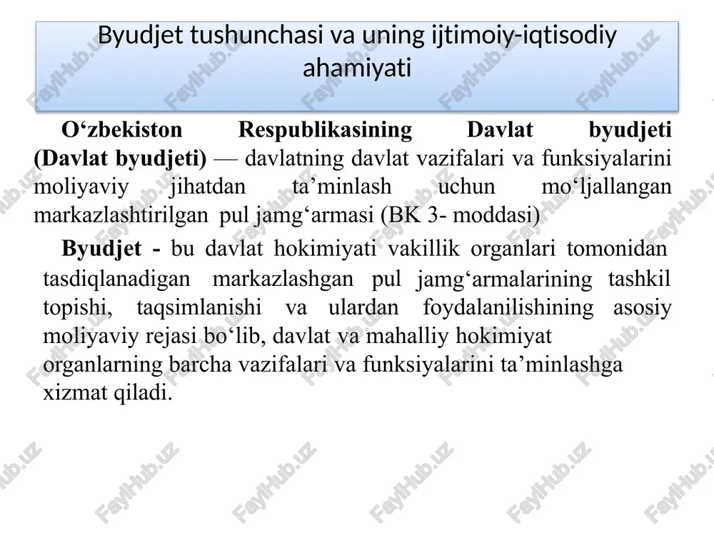 hkiliy tasnif hududiy tasnif x xxx x x x xxx xxx xxx xx xxx byudjet tasnifi tarkibi mazmuni va xarajatlar tasnifi quyidagilardan iborat: byudjet tizimi byudjetlari mablag‘larining manbalari va darajalari tasnifi (yo‘riqnomaning 1-ilovasi); hududiy tasnif (yo‘riqnomaning 3-ilovasi); vazifa jihatidan tasnif (mazkur yo‘riqnomaning 4- ilovasi); iqtisodiy tasnif ( yo‘riqnomaning 5-ilovasi); iqtisodiy tasnif (xarajatlar guruhi bo‘yicha) (yo‘riqnomaning 5a-ilovasi); tashkiliy tasnif. byudjet tizimi byudjetlari mablag‘larining manbalari va darajalari tasnifi vazifa jihatdan tasnif tashkiliy tasni f iqtisodiy tasnif hududiy tasnif x xxx x x x xxx xxx xxx xx xxx x x xxx image1.png image2.png image3.png image4.png