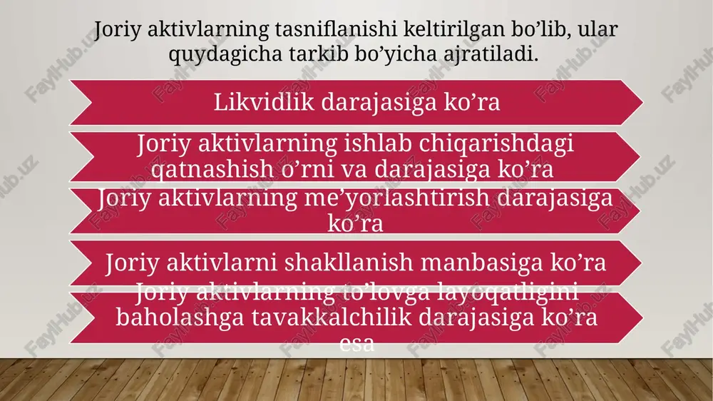 ng shakillanish manbalariga nazar tashlaydigan bo’lsak, uning asosiy manbasi sifatida o’z aylanma mablag’larining mavjud xisobi hisoblanadi. ya’ni, xo’jalik subyektining o’z manbalari birinchi navbatda uzoq muddatli aktivlarini qoplovchi manba bo’lishi hamda qolgan kismgina joriy aktivlarni qoplashga tegishli bo’lib hisoblanadi. image1.jpg /docprops/thumbnail.jpeg