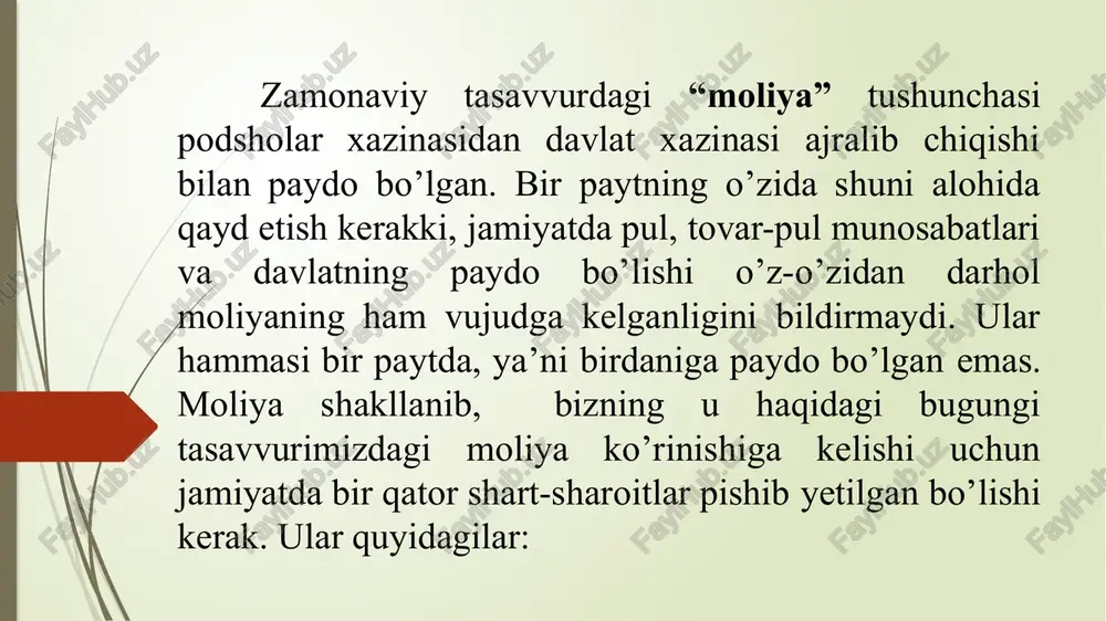 tni boshqarishning turli darajalarini (mamlakat, uning alohida olingan mintaqalari va mahalliy o’zini o’zi boshqarish organlari miqyosida) qamrab oladi. unga taqsimlashning turli ko’rinishlarini (xo’jalik ichida, tarmoq ichida, tarmoqlararo, hududlararo va boshqalar) tug’diruvchi ko’p bosqichlilik xosdir. eng avvalo, moliyaning taqsimlash funksiyasi mdni taqsimlashda, “asosiy yoki birlamchi daromadlar” deb nom olgan daromad va jamg’armalarni(fondlarni) tashkil etish sodir bo’lganda namoyon bo’ladi. ularning yig’indisi mdga tengdir. asosiy daromadlar mdni moddiy ishlab chiqarish ishtirokchilari o’rtasida taqsimlash jarayonida shakllanadi. ular ikki guruhga bo’linadi: moddiy ishlab chiqarish sohasida band bo’lgan ishchi va xizmatchilarning ish haqi, fermer va hokozolarning daromadlari; moddiy ishlab chiqarish sohasidagi korxonalarning daromadlari. biroq, bunda birlamchi daromadlar milliy xo’jalik ustuvor tarmoqlarini rivojlantirish, mamlakat mudofaa qudratini ta’minlash, aholining moddiy va madaniy ehtiyojlarini qondirish uchun ijtimoiy pul fondlarining shakllanishini ta’minlay olmaydi. buning uchun quyidagilar bilan bog’langan holda mdni yanada taqsimlash va qayta taqsimlash zarur: xo’jalik yurituvchi sub’yektlar daromadlari va jamg’armalaridan eng samarali va oqilona foydalanish maqsadida mablag’larni tarmoqlararo …