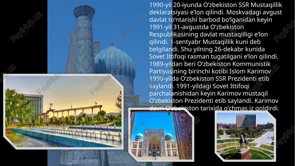 iga qadar choʻzilgan imperiyaning poytaxtiga aylangan. amir temur shuningdek hindiston, eron, mesopotamiya va boshqa hududlardagi turli-tuman tabiblar orasidagi aloqalarni yoʻlga qoʻyadi, tabiblar, olim va sanʼatkorlar oʻzaro hamkorlik qilishi, tajriba almashishi jarayoni boshlanadi. bugungi kunda oʻzbekiston nomi bilan tanilgan hudud oldin movarounnahr soʻgʻdiyona hamda buxoro xonligi nomlari bilan ham tanilgan. xiv asrda ushbu mintaqada amir temur dunyoga kelgan va oʻz saltanatining markaziy qismiga aylantirgan. amir temur davrida ushbu hudud qora dengizdan arabiston dengiziga va hindistonning dehli shahriga qadar choʻzilgan imperiyaning poytaxtiga aylangan. amir temur shuningdek hindiston, eron, mesopotamiya va boshqa hududlardagi turli-tuman tabiblar orasidagi aloqalarni yoʻlga qoʻyadi, tabiblar, olim va sanʼatkorlar oʻzaro hamkorlik qilishi, tajriba almashishi jarayoni boshlanadi. o‘zbekiston madaniyati, markaziy osiyo xalqlarining ko‘p asrlik an’analari va turmush tarzi bilan chambarchas bog‘liq boy tarixga ega. buyuk ipak yo‘lining chorrahasida joylashgan o‘zbekiston hududida ko‘plab me’moriy yodgorliklar, qadimiy qal’a va qasrlar, sirli va noyob tabiat yodgorliklari va folklor elementlari joylashgan bo‘lib ularning aksariyati …