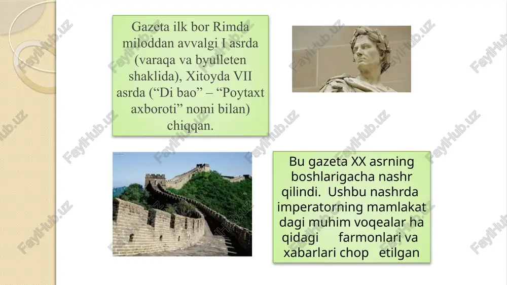 a vositasi sifatida ixtiro qilingan edi. toshkentda birinchi radioeshittirishlar 1927- yilning 11- fevralida boshlangan. o`zbekistonda radioeshittirishlaming yo'lga qo`yilishi xalqimiz tarixida katta ljobiy-ma’naviy voqea bo`lgan edi. 1922-yildan boshlab esa moskvada dastlabki radio eshittirishlar boshlandi. moskva radiosi orqali eshittirilgan maxsus «radiogazeta»larda bolshevistik targ‘ibot va tashviqot asosiy o`rin egallagan edi. amerikada muntazam radioeshittirishlar 1920-yildan «key di key ey» (kdka) radiostansiyasining prezidentlik saylovlari haqidagi reportajini efirga uzatish bilan boshlandi. 1922-yildan boshlab ingliz radiosi (keyinchalik «bi-bi-si» deb nom olgan) ning muntazam eshittirishlari boshlandi. xx asrning o‘rtalariga kelib jurnalistika tasnifi yana bir ko‘rinish, yana bir shakl bilan boyidi— uni televideniye (tele — yunoncha — uzoq, videnie — ruscha-ko‘rish) deb nomlandi. televideniye jumalistikaning elektron texnikaga asoslangan bir turi bo‘lib, elektromagnit toiqinlari orqali ovoz va tasvirni uzoq masofaga, keng hududga yoyish orqali ish ko‘radi. televideniye oav tasnifming alohida ahamiyatga va o`ziga xos xususiyatga ega bo‘lgan turi hisoblanib, ijtimoiy hayotni so‘z bilan tasvirlash (gazeta va jumal), ovoz bilan eshittirish …