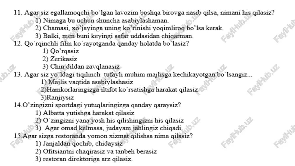 ko‘rsatadiki, ayni shu kichik maktab yoshidagi bolalarni 0 ballik va 1 ballik mezon orqali baholash bilan cheklanmaslik kerak. birinchidan, bu erda qiyin savollar bo‘lishi mumkin, shuning uchun bolalar biriga to‘g‘ri, biriga noto‘g‘ri javob berishi ehtimoli bor. ikkinchidan, berilayotgan javoblarning bir qismi to‘g‘ri, bir qismi noto‘g‘ri bo‘lishi ham mumkin. agar bola qiyin savollarga to‘liq javob bera olmasa, 0,5 ball bilan baholanadi, to‘g‘ri, shubha uyg‘otmaydigan to‘liq, yaxshi bahoga loyiq javob bersa 1 ball bilan baholanadi, javob bir tomonlama to‘liq bo‘lmasa 0,5 ball bilan baholanadi. masalan, 2-savol: «nima uchun maktabga borish kerak?» – degan savolga to‘liq bo‘lishi uchun shunday javob berishi kerak: «kerakli bilim, ko‘nikma va malakalar hosil qilish uchun». noto‘liq javob «o‘qish uchun». noto‘g‘ri javoblarda bilim olish, ko‘nikma va malakalarni o‘zlashtirish haqida hech qanday ma'lumot yo‘q. masalan, «maktabda maza qilib o‘ynaymiz». agar qo‘shimcha savoldan keyin bola to‘liq javob bersa 1 ball, qo‘shimcha savollardan keyin ham o‘z fikrlariga hech qanday o‘zgartirish kiritmasa 0,5 …