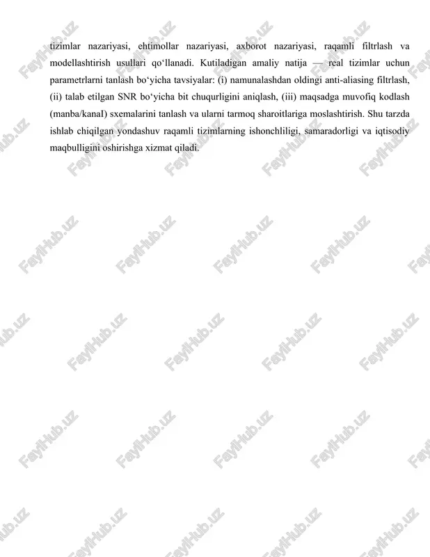 ro aloqani soddalashtiradi, korrupsiya xavflarini kamaytiradi, qarorlar qabul qilish sifatini oshiradi. ochiq ma’lumotlar to‘plamlari tadqiqotchilar, oav va startaplar uchun innovatsion yechimlar yaratish maydonini kengaytiradi. raqamlashtirishning texnologik asoslari ma’lumotlar, bulutli hisoblash, iot, sun’iy intellekt va kiberxavfsizlikdan iborat. ma’lumot – yangi iqtisodiy resurs sifatida yig‘iladi, saqlanadi, tozalanadi, boyitiladi va tahlil qilinadi; metama’lumotlar va ma’lumotlar liniyasi (data lineage) ishonchlilik va izlenuvchanlikni ta’minlaydi. bulutli hisoblash (iaas, paas, saas) it infratuzilmasini elastik va tejamkor qiladi, kichik tashkilotlarga ham katta imkoniyatlar ochadi. iot sensorlari real vaqt monitoringini yo‘lga qo‘yib, prediktiv texnik xizmat ko‘rsatish va resurslarni aniq boshqarish imkonini beradi. sun’iy intellekt (klassik ml, chuqur o‘rganish, tabiiy tilni qayta ishlash) avtomatlashtirish, bashorat qilish, tavsiya tizimlari va qo‘llab-quvvatlash xizmatlarida yetakchi rol o‘ynaydi. kiberxavfsizlik esa nol ishonch (zero trust) arxitekturasi, iam, siem/soar, zaxiralash va tiklash strategiyalari orqali uzluksizlik va ishonchni kafolatlaydi. raqamli infratuzilma – keng polosali internet, 4g/5g tarmoqlari, ma’lumotlar markazlari, edge-hisoblash tugunlari va kontent yetkazib berish tarmoqlari – …