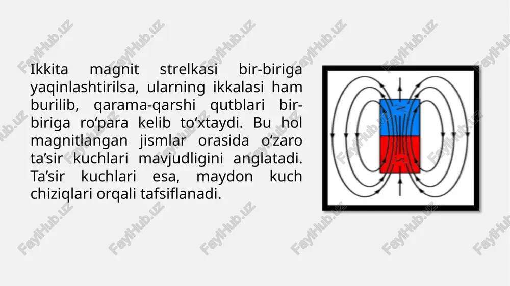aʼsirida hosil boʻlishini koʻrsatadi. yarimoʻtkazgich kristallda atomlar valent elektronlari yordamida oʻzaro bogʻlangan. atomlarning issiqlik tebranishlari vaqtida issiqlik energiyasi valent elektronlar orasida notekis taqsimlanadi. ayrim elektronlar oʻz atomi bilan bogʻlanishni uzib, kristallda erkin koʻchib yurish imkonini beradigan yetarli miqdordagi issiqlik energiyasiga ega boʻlib qolishi va erkin elektronlarga aylanishi mumkin. lorents kuchi — magnit maydonda harakatlanayotgan zaryadli zarraga taʼsir etuvchi kuch. bu kuchni x. a. lorents 1884-yilda xoll efektiii taxlil etish jarayonida aniqlagan. lorents kuchi hamma vaqt zaryadli zarraning harakat tezligiga tik yoʻnalganligi sababli, hech qanday ish bajarmaydi va markazga intilma kuch vazifasini oʻtaydi,shu sababli u faqat zarra yoʻnalishini oʻzgartiradi lorens kuchi-elektromagnit maydonda harakatlanayotgan elektr zaryadlangan zarrachaga shu maydon tomonidan ta’sir qiladigan kuchni tavsiflovchi vektor kattalik. magnit maydon tomonidan tokli o‘tkazgichga ta’sir qiladigan kuch amper kuchi deb ataladi. o‘zidan i tok o‘tkazayotgan o‘tkazgichning dl elementiga ta’sir qiluvchi kuch vektorlarning ko‘paytmasiga to‘g‘ri proporsional df=ki|dlb| (1) yoki df=k|idlb|(2) df=kl dlb sin α(3) α=(dl ᐱ …