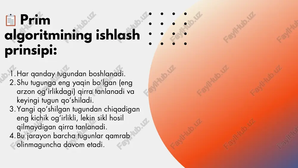 prim algoritmi. minimal qoldiq daraxtlar. eng qisqa yo’lni topish algoritmlari - Page 4