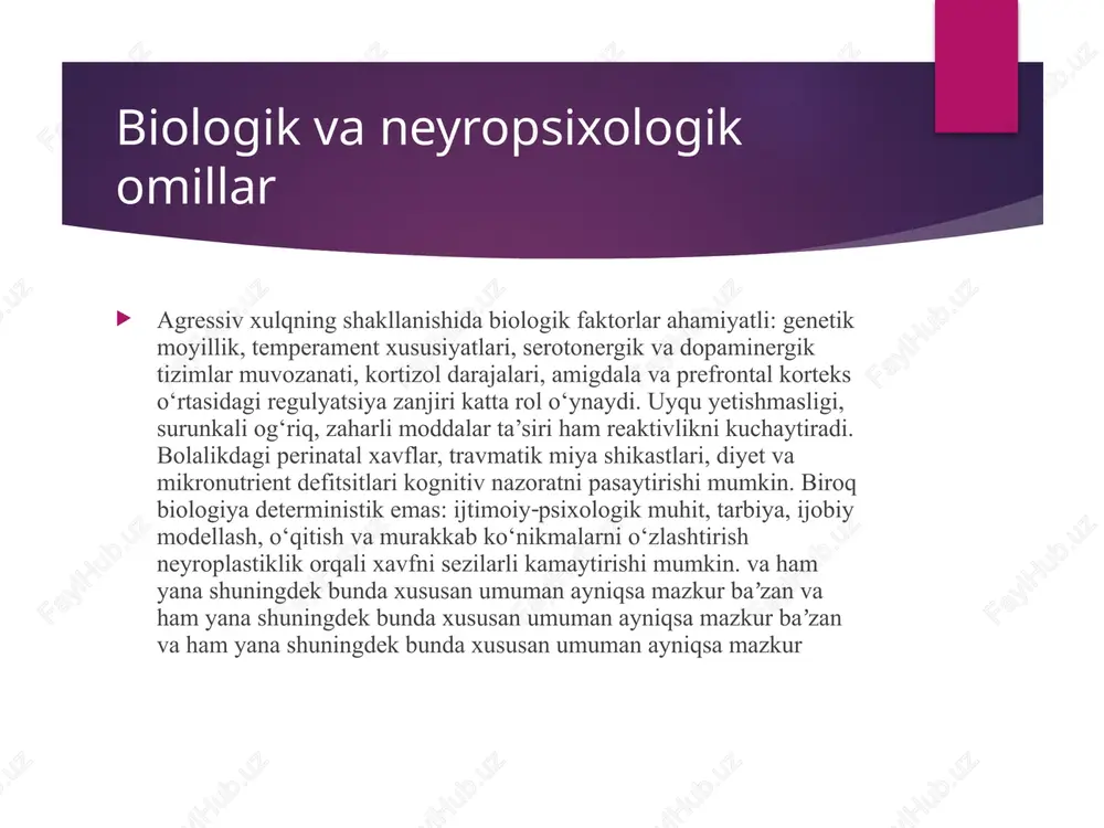 “to‘xtab‑o‘yla” usuli, navbat kutish, bo‘lishish va murosa texnikalarini model qilib ko‘rsatishi zarur. rivojlanishdagi kechikishlar, autizm spektri yoki diqqat yetishmovchiligi bo‘lsa, individual reja, vizual signallar va kichik qadamli o‘qitish qo‘llanadi. ijobiy mustahkamlash, aniq chegaralar, barqaror rutinalar va o‘yin terapiyasi profilaktik samara beradi. va ham yana shuningdek bunda xususan umuman ayniqsa mazkur baʼzan va ham yana shuningdek bunda xususan umuman ayniqsa mazkur baʼzan va ham yana shuningdek bunda xususan umuman ayniqsa mazkur baʼzan va o‘smirlik davrida agressiya o‘smirlikda gormonal o‘zgarishlar, o‘zlikni izlash, tengdoshlik bosimi va ijtimoiy tarmoqlardagi qiyoslar agressiyani kuchaytirishi mumkin. identitet mojarosi, adolatga sezgirlik, romantik munosabatlar va kiberaloqa xatarlari fonida impuls nazorati pasayadi. maktabda ijtimoiy‑emotsional ta’lim, mediatorlik, sport va ijodiy klublar, psixoedukatsion dasturlar foydali. riskli guruhlar uchun motivatsion suhbatlar, qabul‑majburiyat shartnomalari, ota‑ona bilan hamkorlikda monitoring tizimi muhim. o‘z‑o‘zini tartibga solish, nafas mashqlari, “issiq‑sovuq” qaror strategiyalari va zarar‑oqibat tahlili ko‘nikmalari eskalatsiyani pasaytiradi. va ham yana shuningdek bunda xususan umuman ayniqsa mazkur baʼzan …