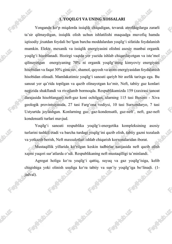 % ch4 c2h2 c3h8 c4h10 c5h12 n2 co2 kj/kg gazli – kogon 95,4 2,6 0,3 0,2 0,2 1,1 0,2 3,66 jarkax-toshkent 95,5 2,7 0,4 0,2 0,1 1,0 1,0 3,67 buxoro-ural 94,9 3,2 0,4 0,1 0,1 0,9 0,4 3,67 saratov-moskva 91,9 2,1 1,3 0,4 0,1 3,0 1,2 3,61 uglerod yoqilg‘ining asosiy tarkibiy qismidir. 1 kg sof uglerod to‘la yonganda 33900 kj issiqlik chiqadi. 1 kg vodorod yonganda 125600 kj issiqlik chiqadi. yoqilg‘i tarkibiga kiruvchi vodorodning bir qismi yoqilg‘idagi kislorod bilan birikkan bo‘ladi va yonishda ishtirok etmaydi. yoqilg‘i yonganda oltingugurt sulpfid angidrid so2 ga aylanadi va suv bug‘lari bilan birikib sulpfid kislota h2so3 hosil qiladi. oltingugurtning yonishidan hosil bo‘lgan suyuq va gaz maxsulotlar ichki yonuv dvigatelllari hamda qozon agregatlari metall qismlarining zanglashiga sabab bo‘ladi, havoni va o‘simliklarni zaharlaydi va ularni nobud qiladi, qurilish inshootlarini yemirilishini tezlashtiradi. oltingugurtning zararli xossalarini eptiborga olib, uni ballast qatoriga kiritish mumkin. kislorod va azot shartli ravishda yonuvchan …