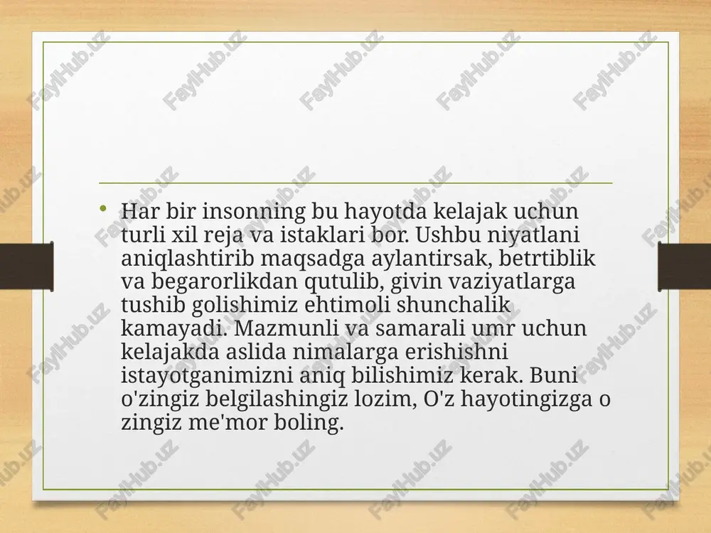 natining natijasini tez ko radi va kichik natijaga erishadi. ma' lumotlarni samarali va giyinchiliklarsiz to'plashga yordam beradigan o'nta gadam quidagilardan iborat: ﻿﻿﻿to playdigan ma'lumotlarning qiymatini belgilang. ﻿﻿﻿ushbu ma'lumotlardan qachon foydalanishni aniqlang. ﻿﻿﻿nimani bilmogchi ekanligingizni aniqlang. ﻿﻿﻿axborotni qayerdan topishni aniqlang. ﻿﻿﻿mumkin bo'lgan ma'lumot manbalarini aniqlang. ﻿﻿﻿ma lumot to plash chegaralarni belgilang. ﻿﻿﻿ma' lumotlarni to plang. ﻿﻿﻿bilimingizdagi bo'shliqlarni aniqlang. ﻿﻿﻿ushbu bo'shliqlarni to'ldiring. ﻿﻿﻿﻿ma'lumotlarni boshqa jamoalar ma' lumotlari bilan taqgoslashni yoki o'z jamoangiz ma'lumotlarini vaqt o'tishi bilan o' zgartirish. 3. mumkin bolgan variantlarni yaratish biz har kuni qaror qabul qilamiz, biz aytadigan va qiladigan hamma narsa qarorning natijasidir, biz uni ongli ravishda qabul gilamiz yoki qilmaymiz. katta yoki kichik har qanday tanlov uchun to'g'ri garor gabul gilishning universal formulasi yo'q, oqilona va muvozanatli ko'rinadigan harakat turini tanlash muhimdir. qaror qabul gilish muddatli variantlar ko'rib chigilayotgan turli xil alternativalar yoki yechimlarni anglatadi. qaror qabul gilishdagi go rquvingiz manbasini anglash uchun quyidagi chora - tadbirlarni …