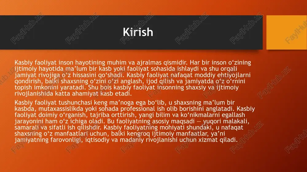 professional darajada ish olib borish imkonini beruvchi, doimiy rivojlanishga moyil bo‘lgan psixologik, intellektual, ijodiy va amaliy xususiyatlar majmuasi. ular bilim, ko‘nikma va shaxsiy sifatlarni o‘z ichiga oladi. kasbiy qobiliyatlarning o‘ziga xosligi shundaki, ular shunchaki bilim yoki malaka emas, balki bu bilim va malakalardan samarali foydalanish qobiliyatidir. masalan, biror ishni bajarish uchun zarur bilimlarga ega bo‘lish kasbiy qobiliyatlarning bir qismi hisoblanadi, biroq bu bilimlarni amalda qo‘llay olish va natijaga erishish ko‘nikmasi ham muhimdir. kasbiy qobiliyatlarning asosiy komponentlari bilimlar: kasbiy faoliyatni amalga oshirish uchun zarur nazariy ma’lumotlar. bu bilimlar doimiy ravishda yangilanib borishi kerak. ko‘nikmalar: amaliy ishlarni bajarishdagi malakalar va tajriba. ko‘nikmalarni egallash uchun ko‘p marta amaliyot o‘tkazish zarur. malakalar: ma’lum bir kasbiy ishni yuqori sifatda bajarish uchun yetarli bilim va ko‘nikmalarning majmui. shaxsiy sifatlar: kasbiy faoliyatga xos bo‘lgan shaxsning ichki xususiyatlari (mas’uliyat, intizom, ijodkorlik, tashabbuskorlik, stressga chidamlilik va boshqalar). kasbiy qobiliyatlarning tasnifi kasbiy qobiliyatlarni turli mezonlar asosida tasniflash mumkin. quyida eng …