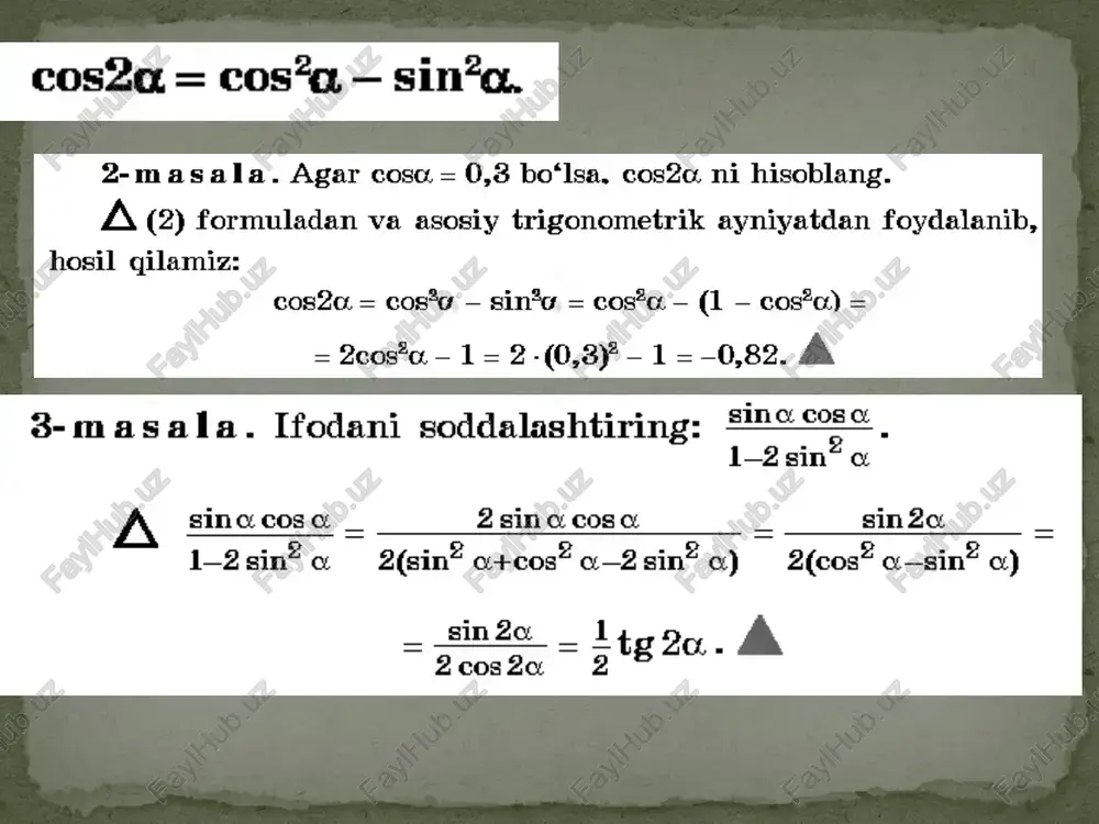 ikkilangan burchakning sinus va kosinusini misollar - Page 4