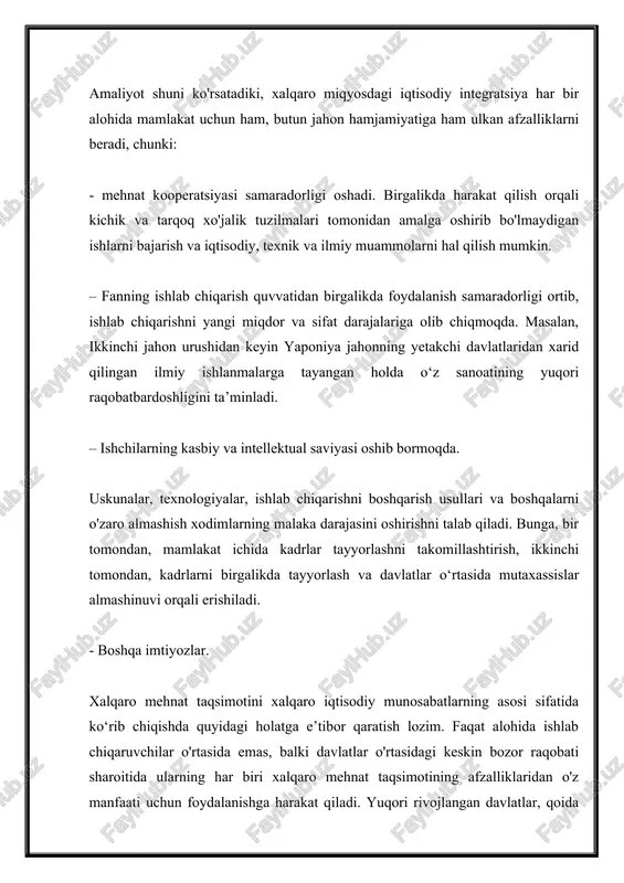 dinamikasi nafaqat xalqaro iqtisodiy munosabatlar tizimidagi ayrim mamlakatlarning, balki butun jahon iqtisodiyotidagi mavqeidagi o'zgarishlarni eng aniq aks ettiradi. bu siljishlar, birinchi navbatda, xomashyo ayirboshlashning nisbiy qisqarishining uzoq muddatli tendentsiyasi va sanoat mahsulotlarining xalqaro almashinuvining faollashuvi bilan belgilanadi. shunday qilib, ikkinchi jahon urushidan keyingi davrda jahon eksporti qiymatida xom ashyoning ulushi 3/5 dan 1/3 gacha qisqardi, tayyor sanoat mahsulotlarining ulushi esa mos ravishda 2/3 ga oshdi. savdoda xom ashyo ulushining kamayishi zamonaviy ishlab chiqarishda xom ashyo (ayniqsa tabiiy) rolining nisbatan pasayishiga global tendentsiyani aks ettiradi. hozirgi vaqtda texnologiya va asbob-uskunalarning rivojlanishi kabi tayyor mahsulot birligiga xom ashyo va energiya sarfini kamaytirish, tabiiy materiallarni sun'iy materiallar bilan almashtirish, ikkilamchi xom ashyo va chiqindisiz texnologiyalardan foydalanishni kengaytirish va boshqalar kabi jarayonlar bilan tavsiflanadi. bundan tashqari, ko‘pgina rivojlangan davlatlar o‘zini qishloq xo‘jaligi xomashyosi bilan ta’minlaganliklari uchun o‘zlari jahon bozoriga ko‘plab turdagi xom ashyo va oziq-ovqat yetkazib beruvchilar vazifasini bajaradilar. tovarlar, mehnat va moliyaviy resurslarning …