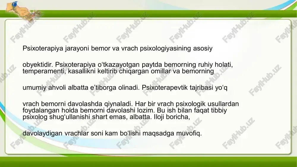 yin ahvolga tushib qoladi. xolerikning jahlini chiqarish juda oson. xolerik ham kuchli tipga kiradi. • melanxolik – g‘amgin, zaif, yig‘loqi va jur’atsiz odam. u salga xafa bo‘ladi, jiddiyroq ishlarga jur’at etolmaydi, o‘z fikriga ega emas. melanxolik arzimagan qiyinchiliklarga bardosh bera olmaydi, ularga qarshi kurashdan voz kechadi. sangvinik va flegmatik esa qiyinchiliklarni oson engishadi, xolerik esa ularni hatto yo‘q qilib yuboradi. melanxolikda ijobiy his-tuyg‘udan salbiy his-tuyg‘ular ustunlik qiladi. baxtli voqealarga qaraganda, noxush voqealar ularga ko‘proq ta’sir qiladi. shuning uchun ham melanxolik doimo tushkun kayfiyatda yuradi. melanxolik – temperamentning kuchsiz tipi. • ikkita temperament vakillari, ya’ni sangvinik va flegmatiklar turmush qiyinchiliklariga juda turg‘un moslasha oladilar. sangvinik va xoleriklar ko‘p tarqalgan temperamentlar sirasiga kiradi. • bir shaxsning o‘zida temperament 100 % xolerik yoki 100 % flegmatik xususiyatlari bilan kelishi kam uchraydi. masalan, kimdir 70 % xolerik bo‘lsa, unda 30 % melanxoliya alomatlari yoki 75 % flegmatik tipiga 25 % sangvinik tipini eslatuvchi xususiyatlar …