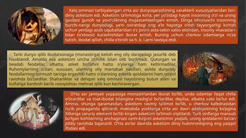 ining mazmunini bibliya (tavrot va injil), e’tiqod ramzlari, cherkov otalarining asarlari tashkil etardi. ularning maqsadi esa e’tiqod aqlga mos keladimi, degan savolga javob berish bo‘lgan. o‘rta asrlar zamonida sxolastikadan tashqari, yana bir oqim, ya’ni sxolastlar bilan qizg’in kurash olib borgan oqim ham mavjud edi. bu oqim — mistika edi. masalan, abelyarning zamondoshi, ikkinchi salib yurishining sobiq tashkilotchisi bernard klervosskiy (1091—1153) abelyar bilan qattiq kurashdi. xiv—xv asrlarda nemis mistiklari iogann tauler (1300—1361) bilan foma kempiyskiy (1379—1471) eng ko‘p nom qozongan edilar. tauler bilan kempiyskiy asarlari boshqa mamlakatlarga ham tarqalib, bir necha bor nashr qilingan. mistiklar aristotel ta’limotini o‘rganish va din asoslarini mantiq jihatdan isbot etish zarurligini rad etdilar. ular, diniy qoidalar faqat «mushohada qilish», ya’ni biror-bir «majusiy fan» yordamisiz ibodat qilish va xudojo‘ylik yo‘li bilangina o‘zlashtiriladi, derdilar. mistiklar anna shu taxlitda maydonga chiqib ochiqdan-ochiq reaksion mavqeni egalladilar. ammo mistiklar sxolastlarga qaraganda oz soni tashkil qilganliklari sababli mistiklar teologiya va falsafiy obro‘-e’tibori …