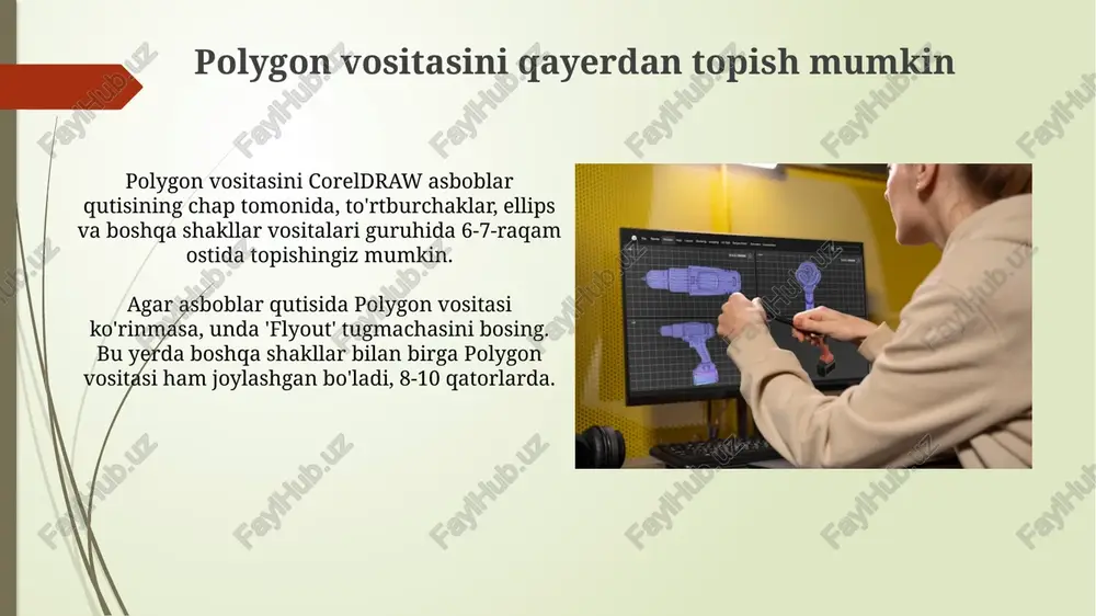 yordam beradi. ko'p burchakli asbobning xususiyatlar panelida burchaklar sonini 3 dan 500 gacha o'zgartirish mumkin, bu sizga murakkab geometrik shakllarni yaratish imkoniyatini beradi. e'tiboringiz uchun rahmat image1.png image2.jpg image3.jpg image4.jpg image5.jpg image6.jpg image7.jpg image8.jpg image9.jpg image10.jpg image11.jpg image12.jpg image13.jpg image14.jpg image15.jpg image16.jpg