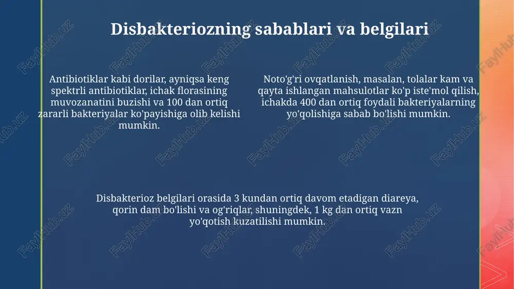 lashda fekal mikrobiota transplantatsiyasi (fmt) katta qiziqish uyg'otmoqda, ayniqsa, clostridium difficile infektsiyasi 85% dan 90% gacha muvaffaqiyat ko'rsatkichlariga erishmoqda. dermatomiozitni davolashda jak inhibitorlari (masalan, tofacitinib) istiqbolli natijalar ko'rsatmoqda, ayniqsa, an'anaviy immunosupressantlarga javob bermaydigan bemorlarda klinik yaxshilanishlar qayd etilgan. alport sindromi bo'yicha gen terapiyasi tadqiqotlari davom etmoqda, col4a3, col4a4 va col4a5 genlaridagi mutatsiyalarni tuzatishga qaratilgan klinik sinovlar 1-bosqich natijalari yaqinda e'lon qilindi. e'tiboringiz uchun rahmat image2.png image3.png