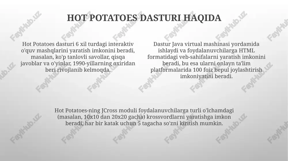 avishda turli oʻlchamdagi va murakkablikdagi krossvordlar yaratiladi. krossvordni qo'lda sozlash "krossvordni qo'lda sozlash" yordamida siz har bir so'zning joylashuvini va yo'nalishini (gorizontal yoki vertikal) aniq belgilashingiz, shuningdek, 3 yoki undan ortiq harfli so'zlarni tanlashingiz mumkin. "krossvordni qo'lda sozlash"da javoblarni qanday ko'rsatish parametrlarini o'rnatishingiz mumkin, masalan, kataklarni ochish uchun 1 yoki 2 marta bosish kerakligini belgilang. qo'lda sozlash imkoniyati "grid size" (katak o'lchami) kabi sozlamalarni o'zgartirishga yordam beradi, bu esa krossvordning 15x15 yoki 20x20 katakdan iborat bo'lishini belgilaydi. formatlash va sozlash formatlash deganda matnning shrifti, o'lchami va uslubini o'zgartirish tushuniladi, masalan, times new roman shriftidan 12 o'lchamli arial shriftiga o'tish va kursivni bekor qilish. sozlash jarayoni sahifaning chetlari (masalan, yuqori va pastda 2.5 sm, o'ng va chapda 3 sm), qatorlar oralig'i (masalan, 1.5 yoki ikki qator) va paragraflarning joylashuvini belgilashni o'z ichiga oladi. formatlash va sozlashda ranglar sxemasi muhim rol o'ynaydi, masalan, fon rangi (#ffffff oq) va matn rangi (#000000 qora) …