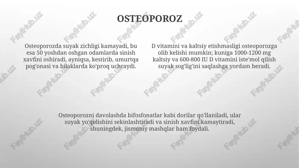 ʻlib, 15 yoshdan 45 yoshgacha boʻlgan ayollarda koʻproq uchraydi va antinuklear antitelalar (ana) tekshiruvi diagnostika uchun muhim ahamiyatga ega. sqyda boʻgʻimlar shikastlanishi 90% dan ortiq holatlarda kuzatiladi, bunda artralgiya va artrit kuzatilishi mumkin, ammo eroziyali deformatsiyalar kam uchraydi. sqy bilan ogʻrigan bemorlarning 50% gacha qismida teri qoplamida malyar toshmasi deb ataluvchi yuzning ikkala tomonida kapalaksimon qizil toshmalar paydo boʻlishi mumkin. sistemik skleroz sistemik sklerozda terining qalinlashishi, rayno fenomeni (qon tomirlarining spazmi) va ichki organlarning, masalan, o'pka va buyraklarning shikastlanishi kuzatiladi. o'ziga xos antitelalar, jumladan anti-scl-70 (topoisomeraza i ga qarshi) va antikentromer antitelalari diagnostika uchun ahamiyatga ega va kasallikning kechishi haqida ma'lumot beradi. sistemik sklerozda kollagenning haddan tashqari ishlab chiqarilishi fibroblastlarning faollashuvi natijasida yuzaga keladi, bu esa terining va ichki organlarning progressiv fibroziga olib keladi. sjogren sindromi sjogren sindromi ko'pincha 40 yoshdan oshgan ayollarda uchraydi va ko'z yosh suyuqligi hamda so'lak bezlarining progressiv yallig'lanishi natijasida 90% holatlarda quruqlikka olib keladi. ushbu …