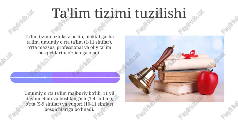eksning tegishli moddalariga muvofiq javobgarlikka tortilishi mumkin. ta'lim sohasidagi korruptsiya, masalan, imtihonlarda soxtalashtirish yoki pora evaziga baho olish o'zbekiston jinoyat kodeksining 210-moddasi bo'yicha jinoiy javobgarlikka olib kelishi mumkin. chet elda ta'lim chet elda ta'lim olish talabalarga madaniy almashinuv orqali global miqyosda fikrlashni rivojlantirishga yordam beradi, bu esa 21-asr ko'nikmalarini shakllantirishda muhim ahamiyatga ega. xorijiy universitetlar ko'pincha o'qitish metodologiyasi, ilmiy tadqiqotlar va texnologik yangiliklar bo'yicha ilg'or tajribalarni taklif etadi, bu esa mahalliy ta'lim tizimini takomillashtirish uchun foydalidir. ta'lim sohasidagi islohotlar ta'lim sohasidagi islohotlar 2020-yilda boshlanib, o'quv dasturlarini steam (fan, texnologiya, injeneriya, san'at, matematika) yo'nalishlariga moslashtirishni ko'zda tutadi, bu esa 21-asr ko'nikmalarini rivojlantirishga qaratilgan. ta'limdagi islohotlar doirasida 2023-yilda o'qituvchilarning malakasini oshirish uchun yangi tizim joriy etildi, bu tizim har 3 yilda bir marta o'qituvchilarning kasbiy mahoratini baholashni nazarda tutadi. e'tiboringiz uchun rahmat image4.png image5.jpg image6.jpg image7.jpg image8.jpg image9.jpg image10.jpg image11.jpg image12.jpg image13.jpg image14.jpg image15.jpg image16.jpg image17.jpg image18.jpg image19.jpg image20.jpg image21.jpg image1.jpeg image2.jpeg …