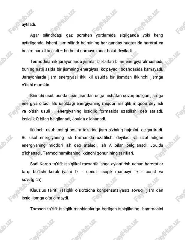 y mukofotlar, hamda, professor darajasiga ega bo‘ldi. undan tashqari uni qirollikning eng oliy e'tiroflaridan bir - "ser" unvoni bilan sharaflashdi va london qirollik ilmiy jamiyatining prezidenti etib saylandi. o‘zining qisqa umri davomida ko‘plab muvaffaqiyatli tadqiqot va tajribalar o‘tkazdi. xix asr boshlarida devi noldan past haroratda muzni eritishga muvaffaq bo‘ladi. keyinroq uning tajribalarini rus olimi petrov takrorladi. harbiy amaliyotchi benjamin tompson (1753-1814) aqsh mustaqilligi uchun bo‘lgan urushdan qaytib, bavariyada graf rumford unvoni bilan taqdirlandi. u 1798-yili zambarak quvurlarini tayyorlash bo‘yicha o‘zining‘ tajribalari bayon qilingan risolani chop ettirdi. uning tajribalarida, slindr shaklida quyilgan metallni o‘rtasini burg‘ulab, zambarak quvuri tayyorlash usullari keltirilgan edi. uning tajribalaridan birida, zambarak quvuri tayyorlash jarayonida, metallni burg‘ulayotganida, burg‘uning aylanishlari soni daqiqasiga 960 martaga yetganida, slindr harorati 37°c ga yetgani yozilgan. mazkur qayd bilan tanishgan gemfri devi, fanda hukm surib kelayotgan teplorod haqidagi tushuncha rumfordning ham, o‘zining ham tajribalariga mos kelmasligini fahmladi. devi, issiqlik paydo bo‘lishi hodisasini tushuntirish, uchun …
