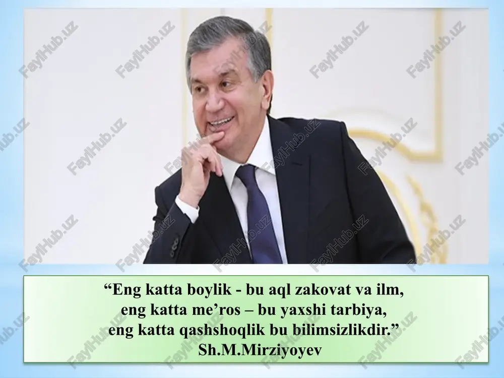 shband kabi allomalar tarbiya haqida chuqur fikrlar bildirganlar. 5. zamonaviy tarbiyaning dolzarb muammolari zamonaviy dunyoda tarbiya oldida turgan muammolar: axborot xurujlari — yoshlarning ongiga salbiy ta’sir ko‘rsatuvchi kontent; milliy qadriyatlar va globallashuv to‘qnashuvi — o‘zlikni yo‘qotish xavfi; oilaviy tarbiyaning zaiflashuvi — ota-onalarning migratsiyasi yoki befarqligi; ma’naviy inqiroz — zo‘ravonlik, befarqlik, loqaydlikning kuchayishi; ta’lim va tarbiya orasidagi uzilish — faqat bilimga yo‘naltirilgan ta’lim tizimi; innovatsion metodlar yetishmasligi — eski yondashuvlar bilan tarbiya samaradorligini oshirib bo‘lmasligi. yechim sifatida quyidagilar tavsiya etiladi: ota-ona va maktab hamkorligini mustahkamlash; tarbiyachilarning kasbiy salohiyatini oshirish; tarbiya jarayoniga zamonaviy texnologiyalarni joriy etish; milliy qadriyatlarni zamonaviy shakllarda targ‘ib qilish; bolalarning ijtimoiy faoliyatga jalb qilinishini ta’minlash. 1. aleks muur. ta'lim berish va ta'lim olish: pedagogika, ta'lim dasturi va tarbiya. -rutledj. ikkinchi nashr. 2012. 202-bet. 2. mavlanova r va boshqalar. pedagogika nazariyasi va tarixi.- t.: 2010 y. “fan va texnologiya” nashriyoti. 461 b. 3. hasanboev j. va boshqalar. pedagogika. -t.:2011 y. …