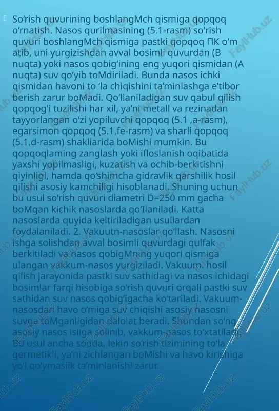 ushqoqligi kichik bo‘lgan neftlar ishlatiladi. vii bob. yuqori qovushqoqli va yuqori qoòuvchan nefò va nefò mahsuloòlarini quvurlar orqali haydash 57 agar bir kon havzasida turli navdagi neftlar qazib olinadigan bo‘lsa (yuqori qovushqoqli, yuqori parafinli va kam qovushqoqli), ular aralashtirilganda aralashmaning qovushqoqligi va qotish harorati kamayadi. bu neftlar aralashmasini kerakli masofaga haydash imkonini beradi. yuqori qovushqoqli (parafin miqdori ko‘p bo‘lgan) neft tarkibiga suyultiruvchi sifatida kam qovushqoqli (parafin miqdori kam bo‘lgan) neft qo‘shilganda umumiy aralashmaning qovushqoqligi kam bo‘lishi va oquvchanligi yuqori bo‘lishini quyidagicha izohlash mumkin: birinchidan, yuqori qovushqoqli neft tarkibidagi parafin qovushqoqligi kam bo‘lgan neft tarkibida erishi natijasida uning umumiy aralashma tarkibidagi konsentratsiyasi kamayadi. bu umumiy aralashma qovushqoqligini pasaytiradi va oquvchanligini oshiradi. ikkinchidan, kam qovushqoqli neft tarkibidagi asfalt-smola moddalari yuqori qovushqoqli neft tarkibidagi parafin kristallarining kattalashishiga to‘sqinlik qiladi. natijada mayda parafin kristallariga ega bo‘lgan neft aralashmasi hosil bo‘ladi. bu aralashma qovushqoqligi va qotish haroratining past bo‘lishiga olib keladi. ma’lum bir yuqori parafinli …